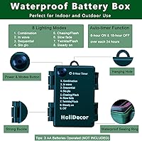 Vista 5 de Luces de Navidad – Cadena de luces a pilas, 50 unidades, luces LED transparentes, 8 modos, mini juego de luces con temporizador para árbol