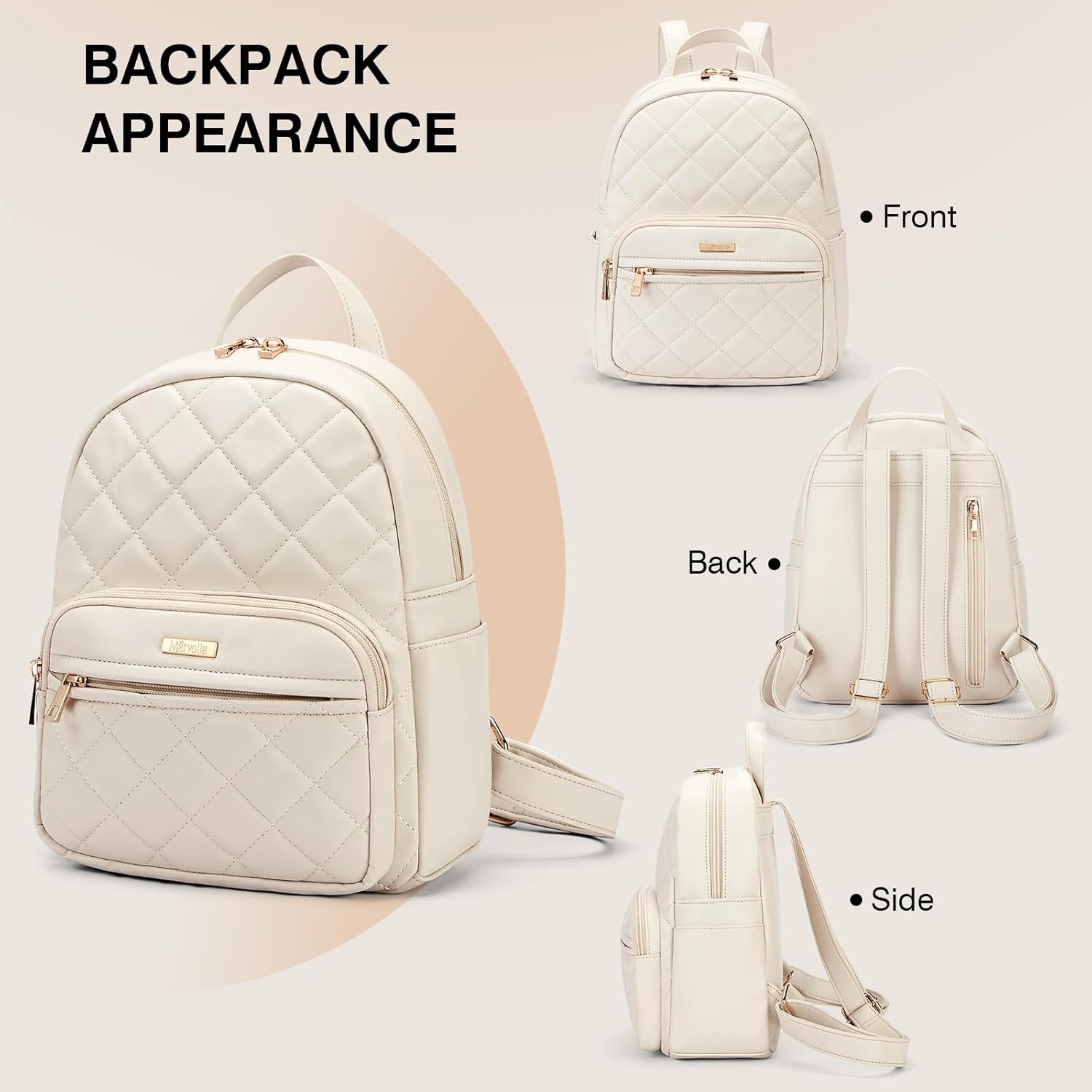 Marvolia Mini Backpack for Women - Vegan Leather Small Backpack Fashion Backpack Purse for Travel Work Shopping - White - Image 5