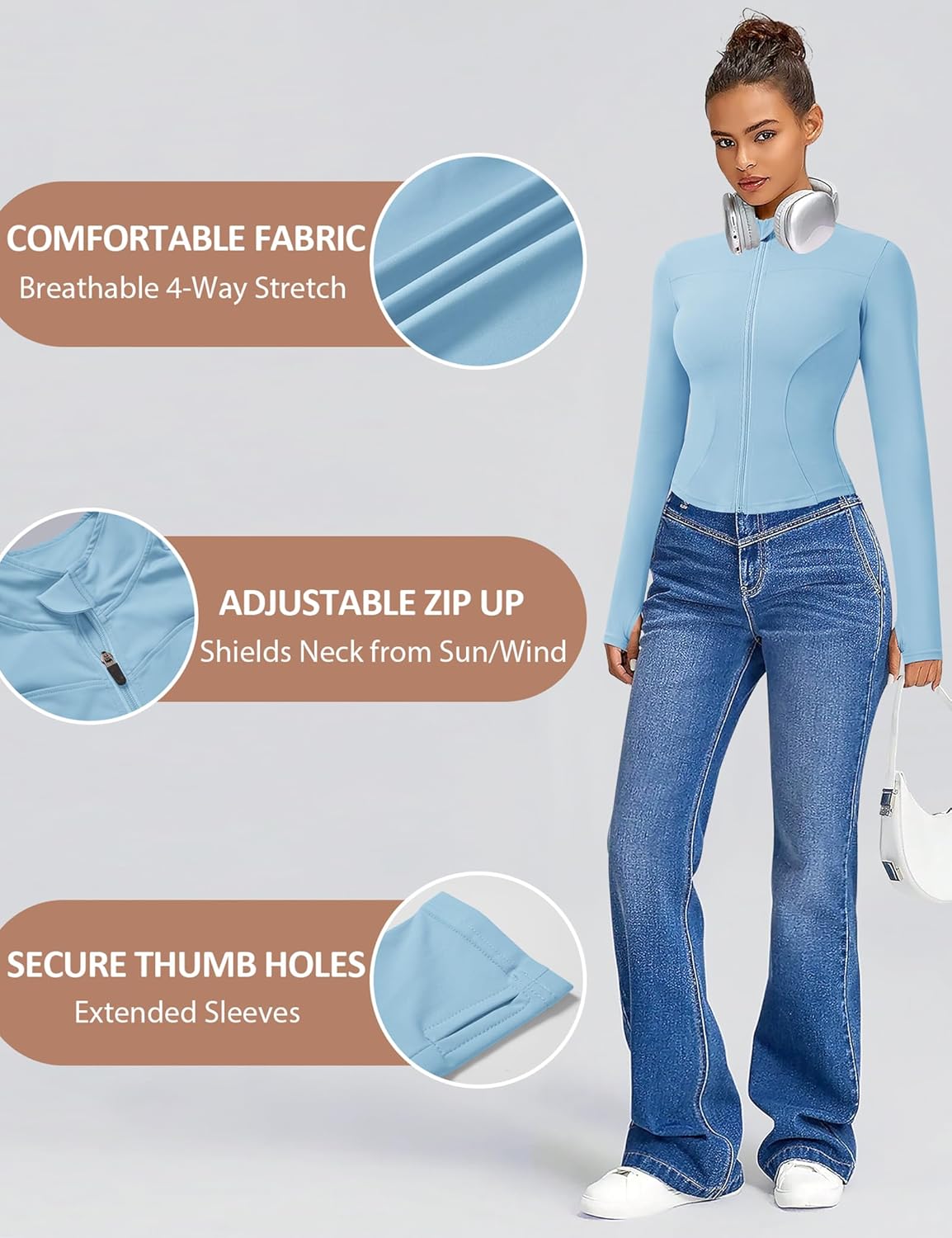 JoyGirl Running Jacket for Women Workout Jackets Zip Up Slim Fit Athletic Yoga Cropped Tops with Thumb Holes - Image 4