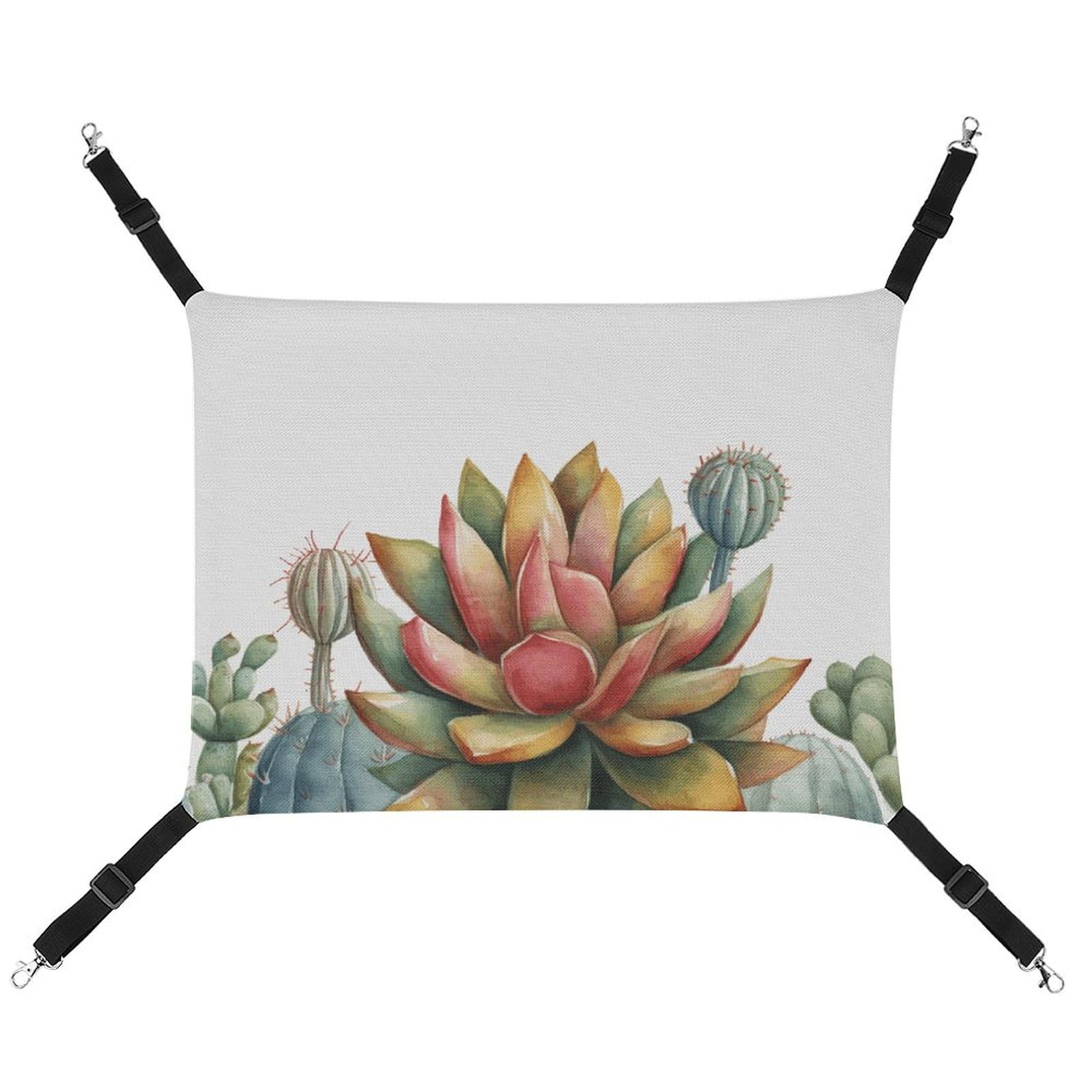 Hamac pour chat réglable et motif aquarelle de plantes succulentes