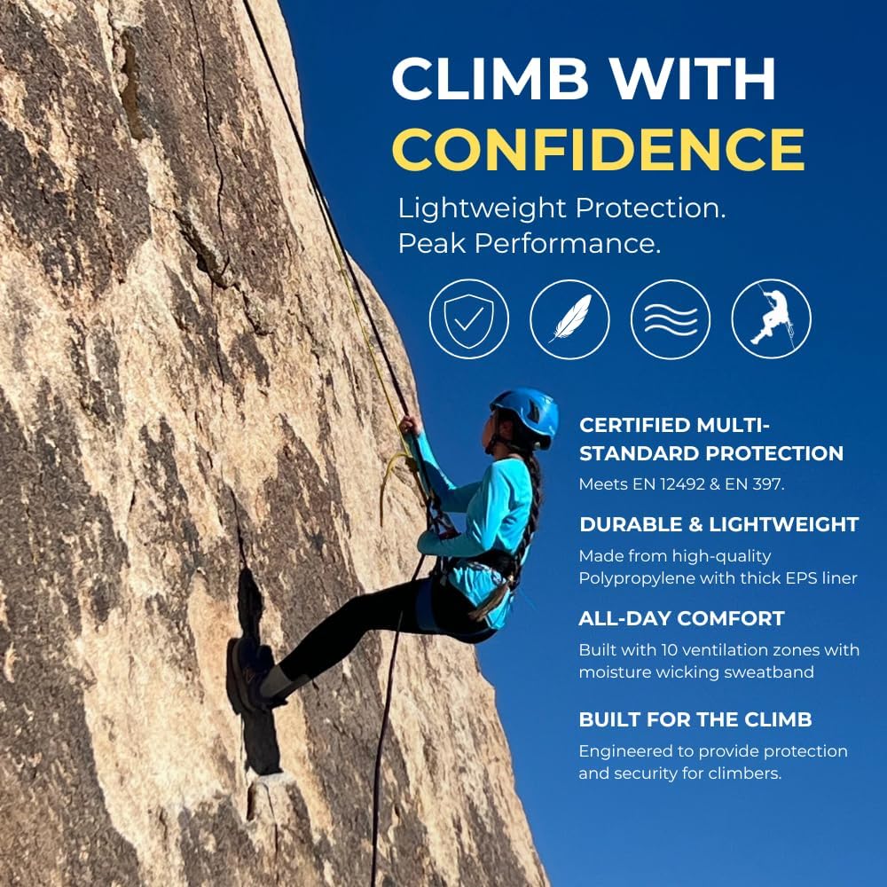 Land Helmets ClimbPro Helmet EN 12492 Vented for Rock Climbing – Durable, Lightweight Shell, Adjustable Chin Strap, Perfect for Outdoor Adventure with Universal Accessory Slots