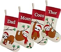 Vista 14 de DearSun Juego de 3, medias de Navidad personalizadas de 18 pulgadas con tecnología de bordado, diseños de Papá Noel, muñeco de nieve y renos