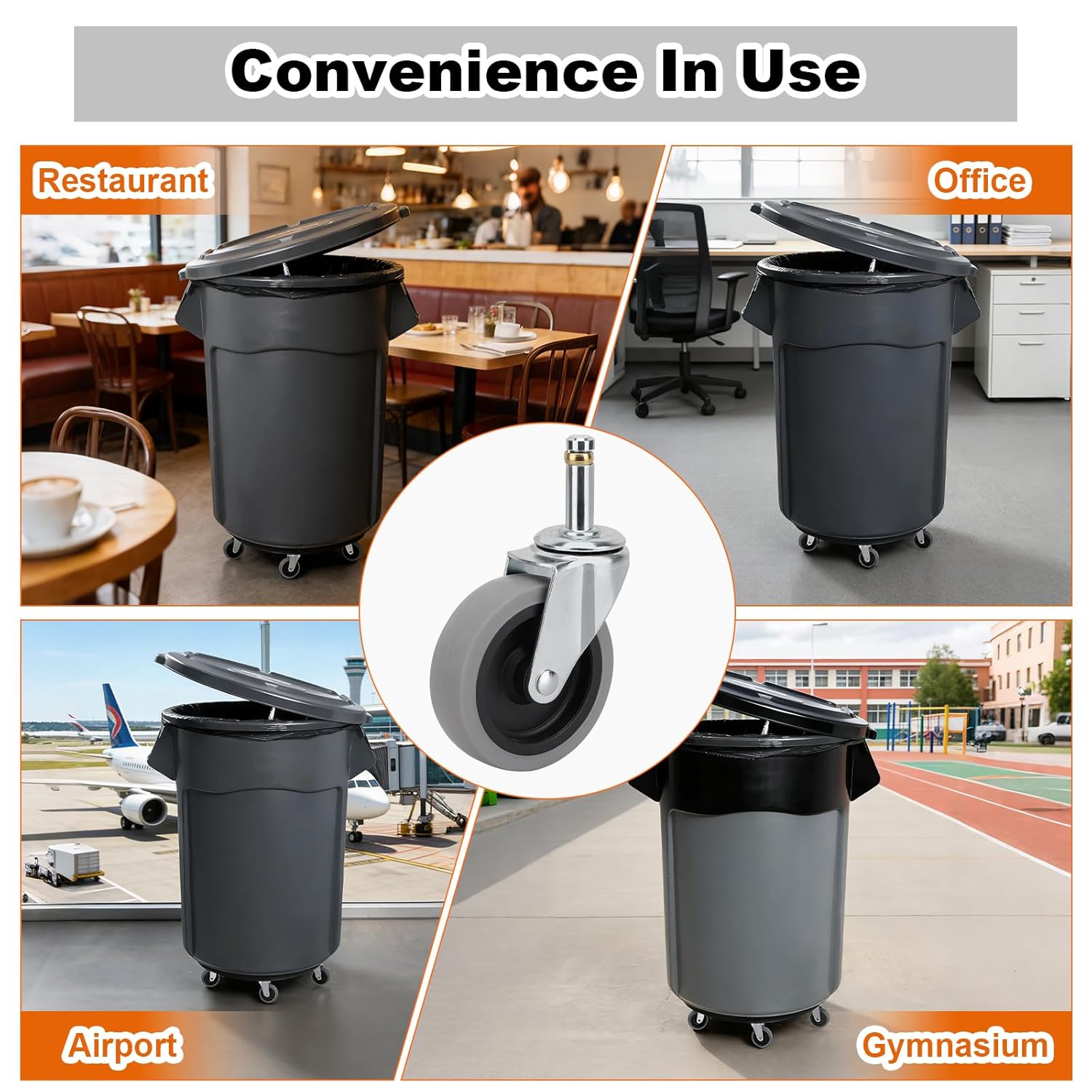 Replacement Casters for Trash Can Dolly Set of 5: 3 Inch Heavy Duty TPR Replacement Wheel Fit for Rubbermaid Commercial Heavy Duty Brute Containers