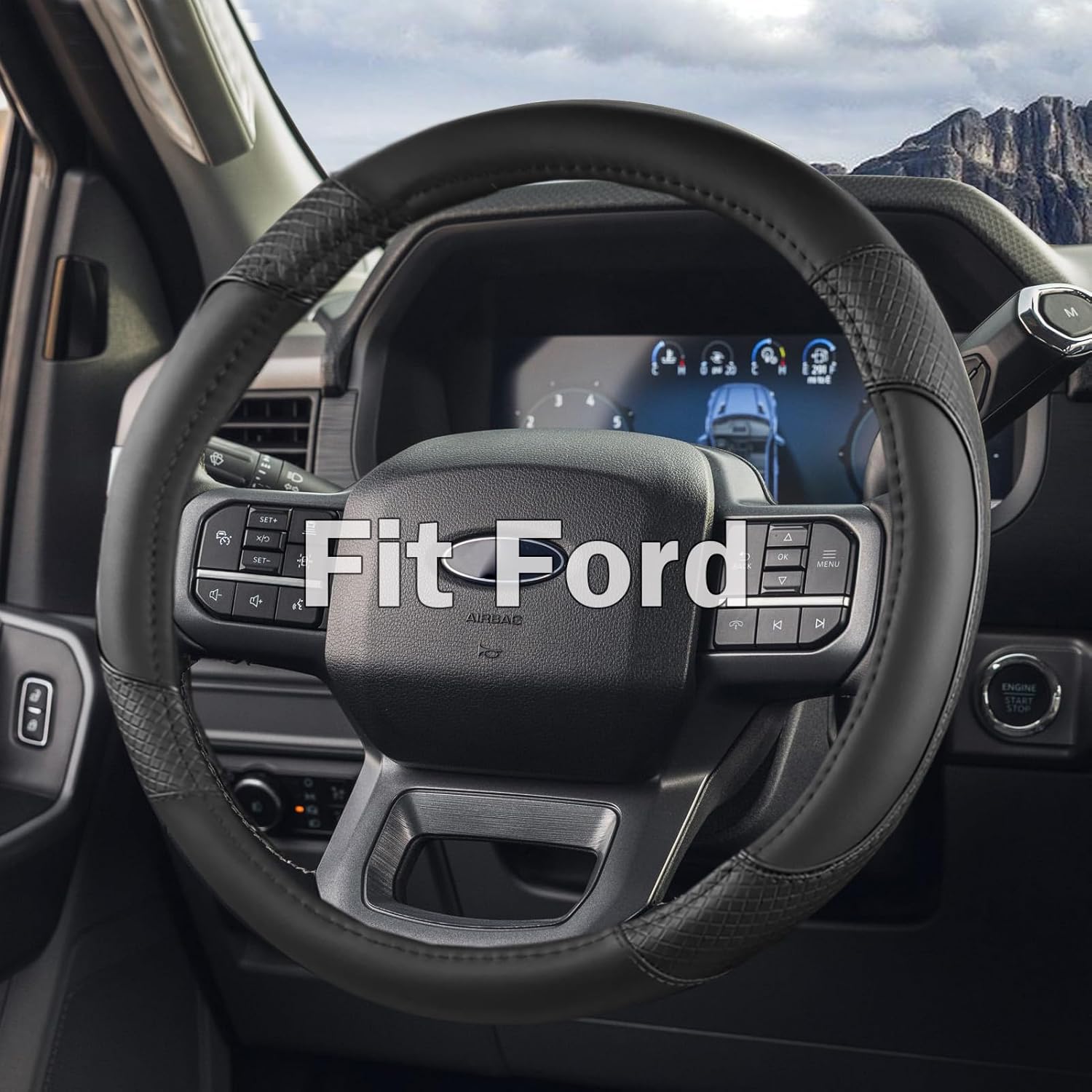 Steering Wheel Cover for Ford F-150, F-250, F-350, Expedition - Custom Fit 15.5-16 Inch Auto Car Accessory, Anti-Slip Grip & Durable Protection (15.5-16 inches - Black)