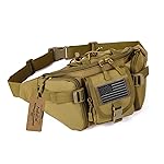 ArcEnCiel Tactical Fanny Pack for Men Women Waist Bag Hip Belt Outdoor Hiking Fishing Bumbag with Patch (Coyote Brown)