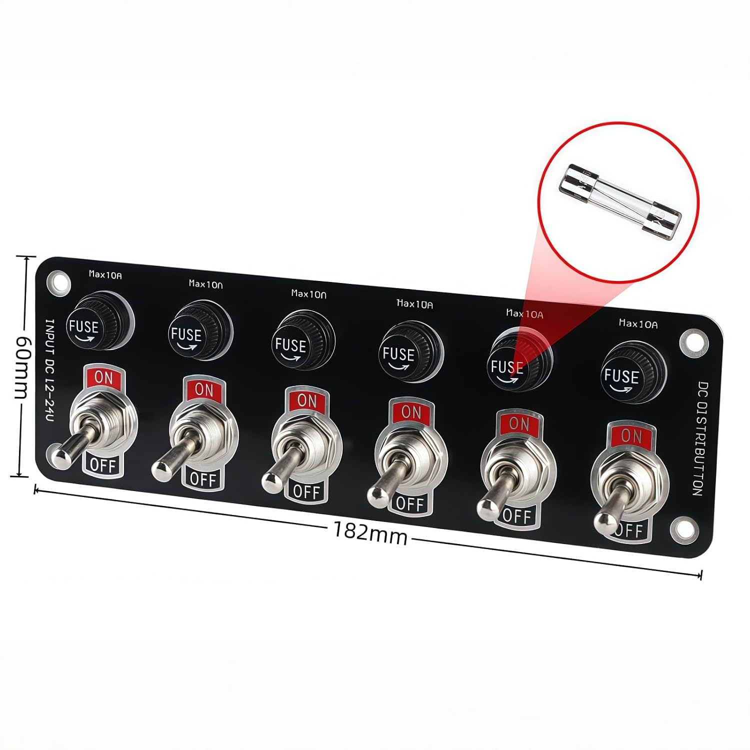 6-Gang Toggle Switch Panel Kit - Waterproof 12V/24V DC ON-Off SPST Multi-Switch Controller with 10A Fuse - Marine Grade Metal Toggle Switch for Car, RV, Boat, Truck & Off-Road Jeep