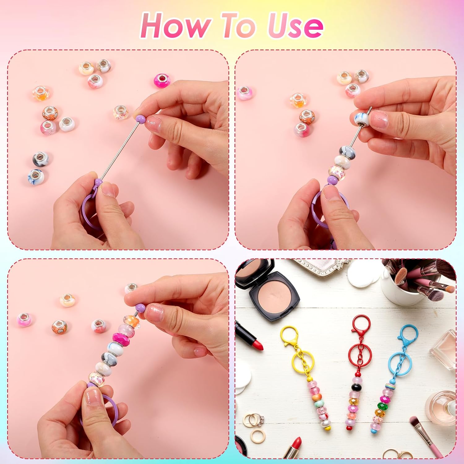 COMNICO 30 Pcs Beadable Keychains Bars Bulk with 30 Bags Included, Blank Metal Beaded Keychain Making Kit DIY Supplies for Women Men Crafts Jewelry Making Gift
