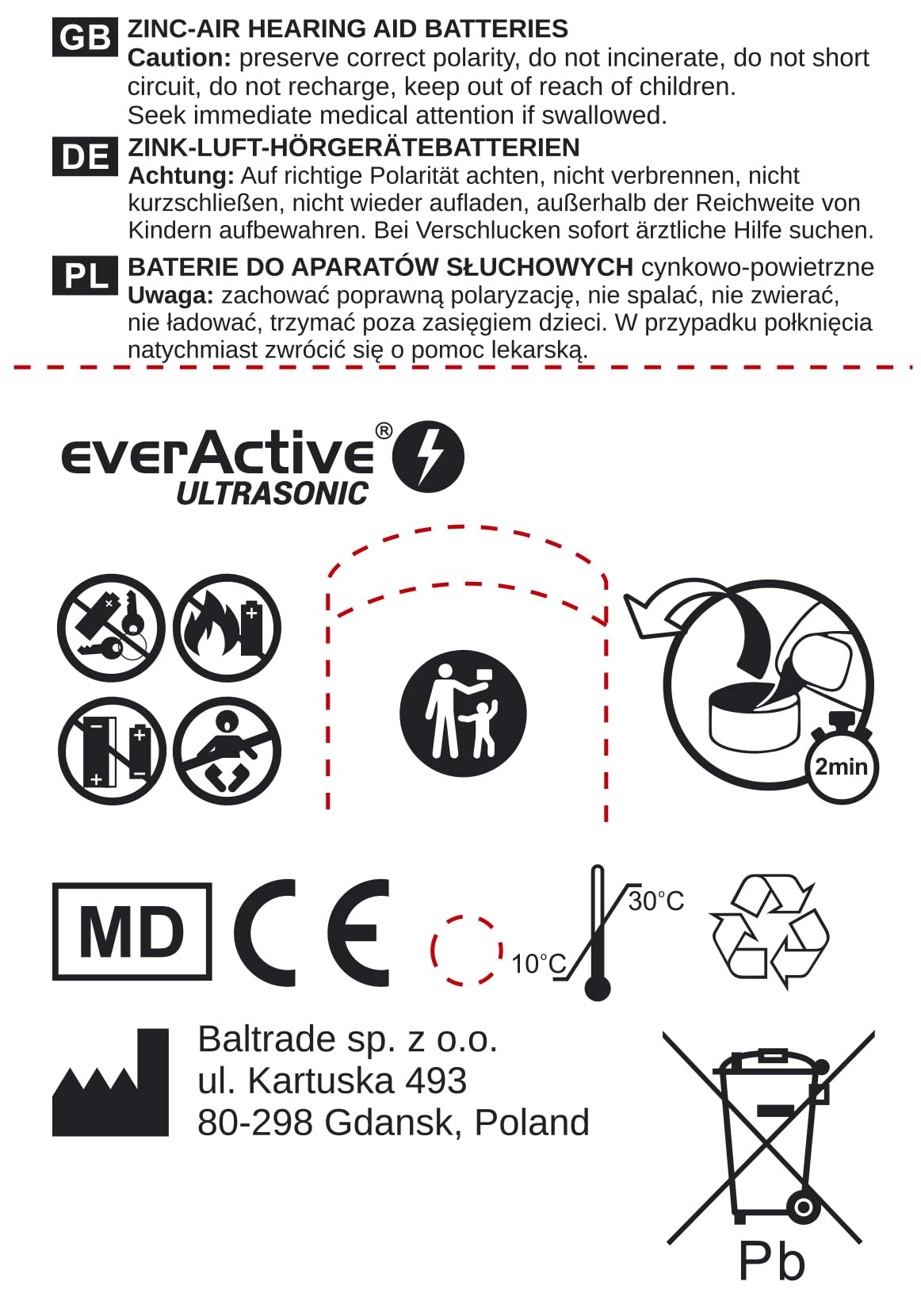 everActive 312, 600 batterie per apparecchi acustici, ad alta potenza, batterie zinco-aria, 100 blister, durata di 4 anni, marrone, Ultrasonic PR41