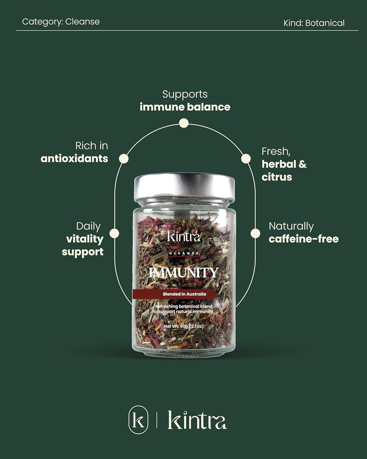 Kintra Foods Loose Leaf Immunity Herbal Tea Jar, 60g