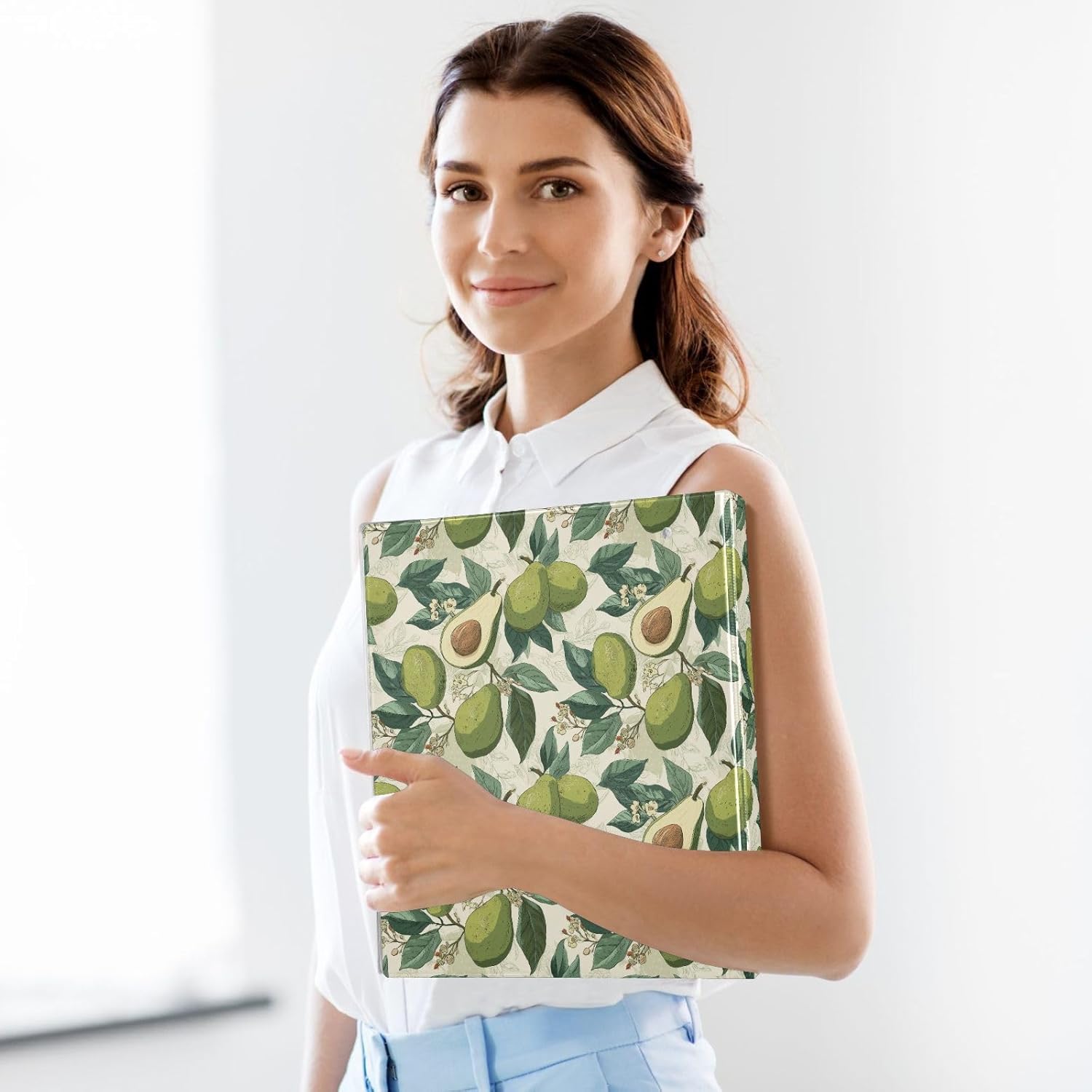 Avocado Palm Leaf Printed 3-Ring Binder for School Office, 1.5 Inch Round Ring Binder for Home Recipe Budget Aesthetic Binder with Pocket Metal Non-Slip Clip Holds 200 Sheets of Paper