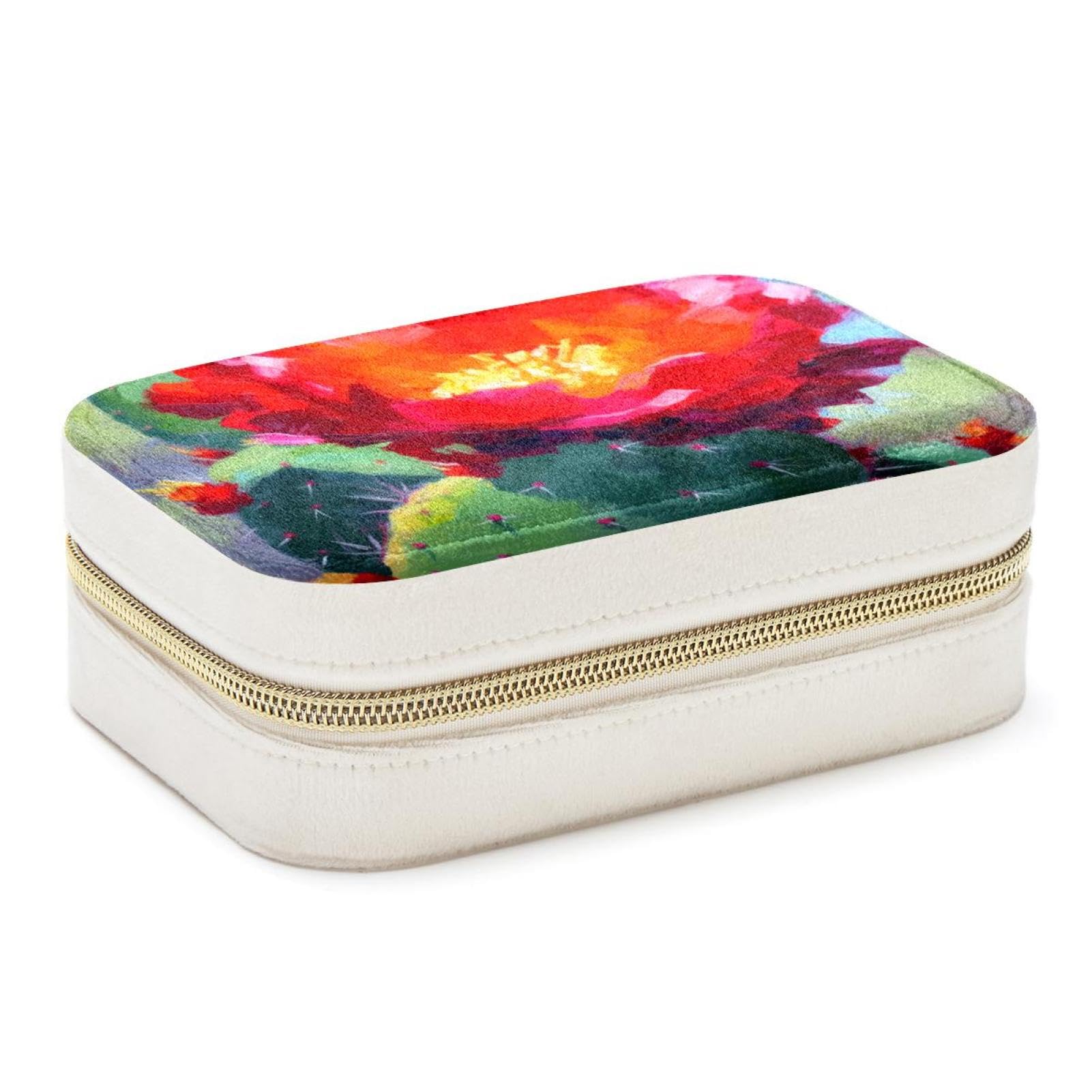Boîte à bijoux de voyage et maison grand organisateur à imprimé cactus pour femme