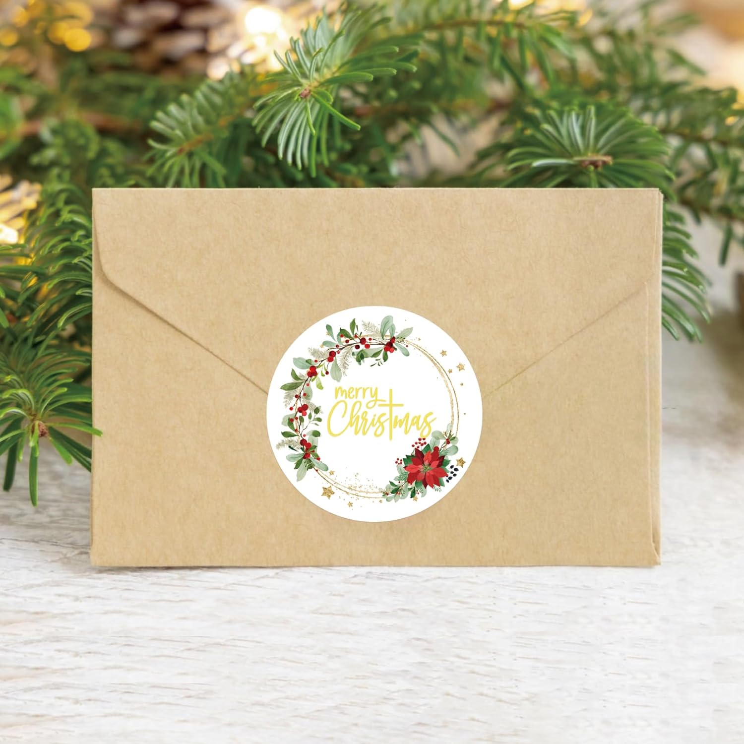extra large merry christmas stickers (1 inch, 2 inch, 3 inch) — round gold foil waterproof decal for envelope seals labels greeting cards gift boxes journal decor party supplies (clear182)