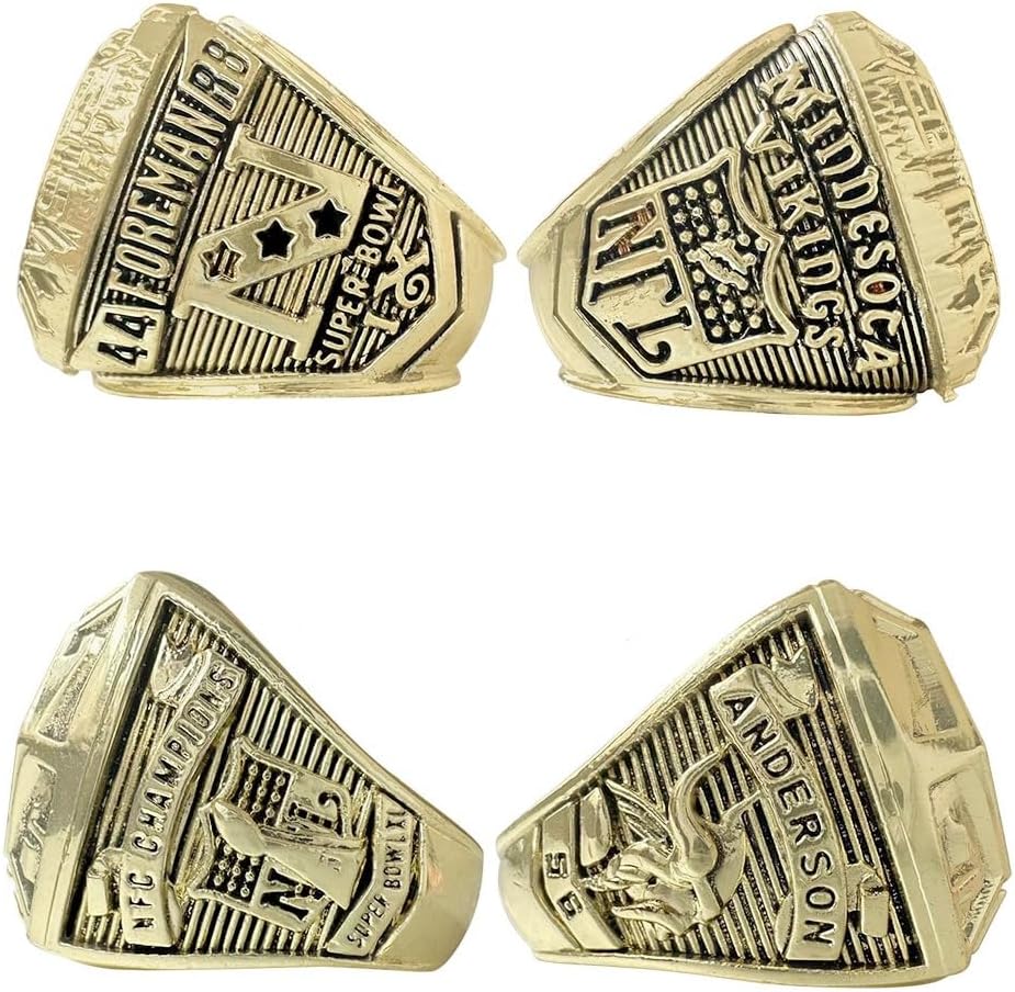 GIFT SET MINNESOTA COMMEMORATIVE RINGS FOR 1973 1974 1976 3-TIMES FOOTBALL CHAMPIONSHIPS, 3 RINGS SET WITH 3-HOLE WOODEN DISPLAY BOX PACKAGING, HOLIDAY GIFT FOR RUGBY FANS