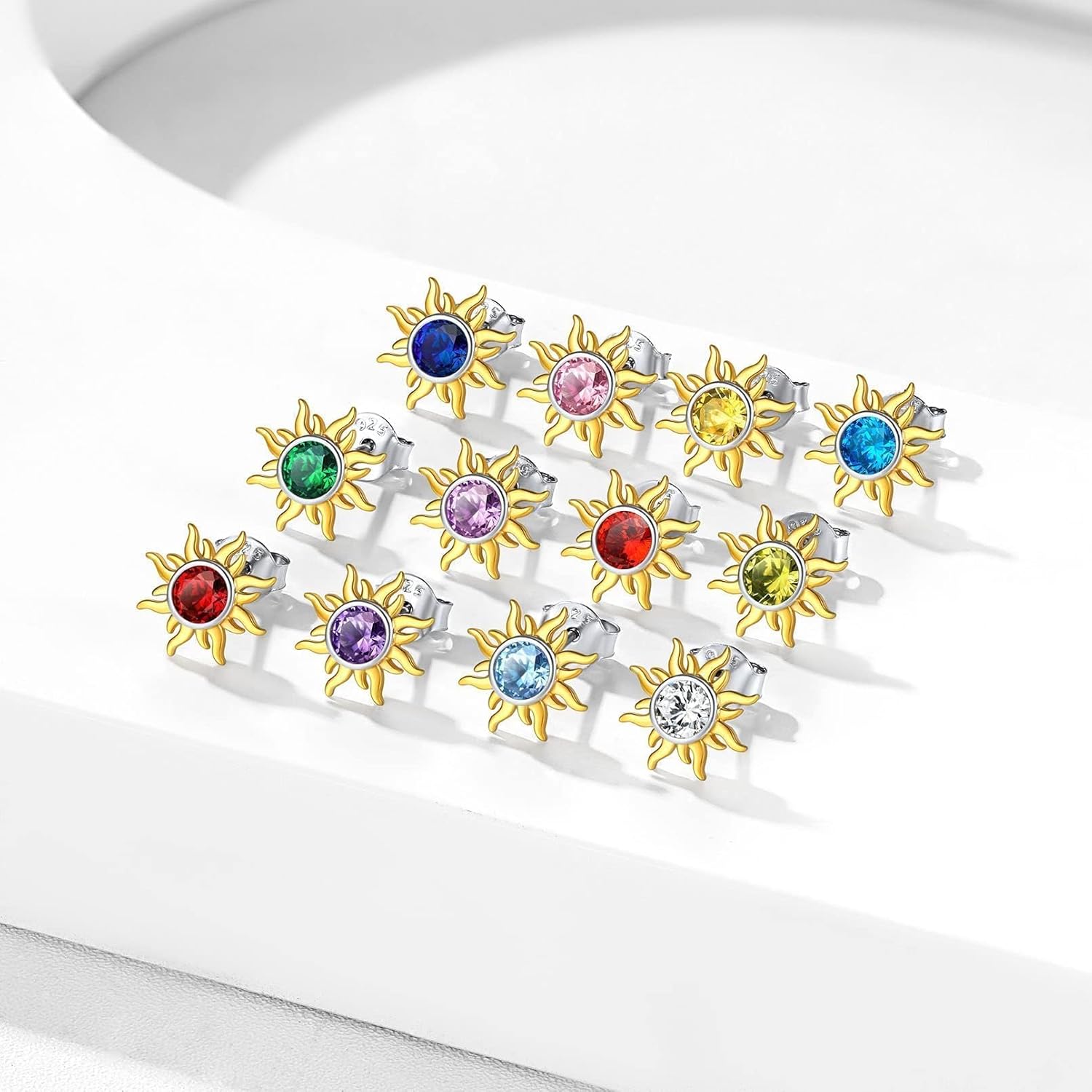 ChicSilver 925 Sterling Silver Earrings Dainty Sun Earrings Small Round Birthstone Earring for Women - Image 7