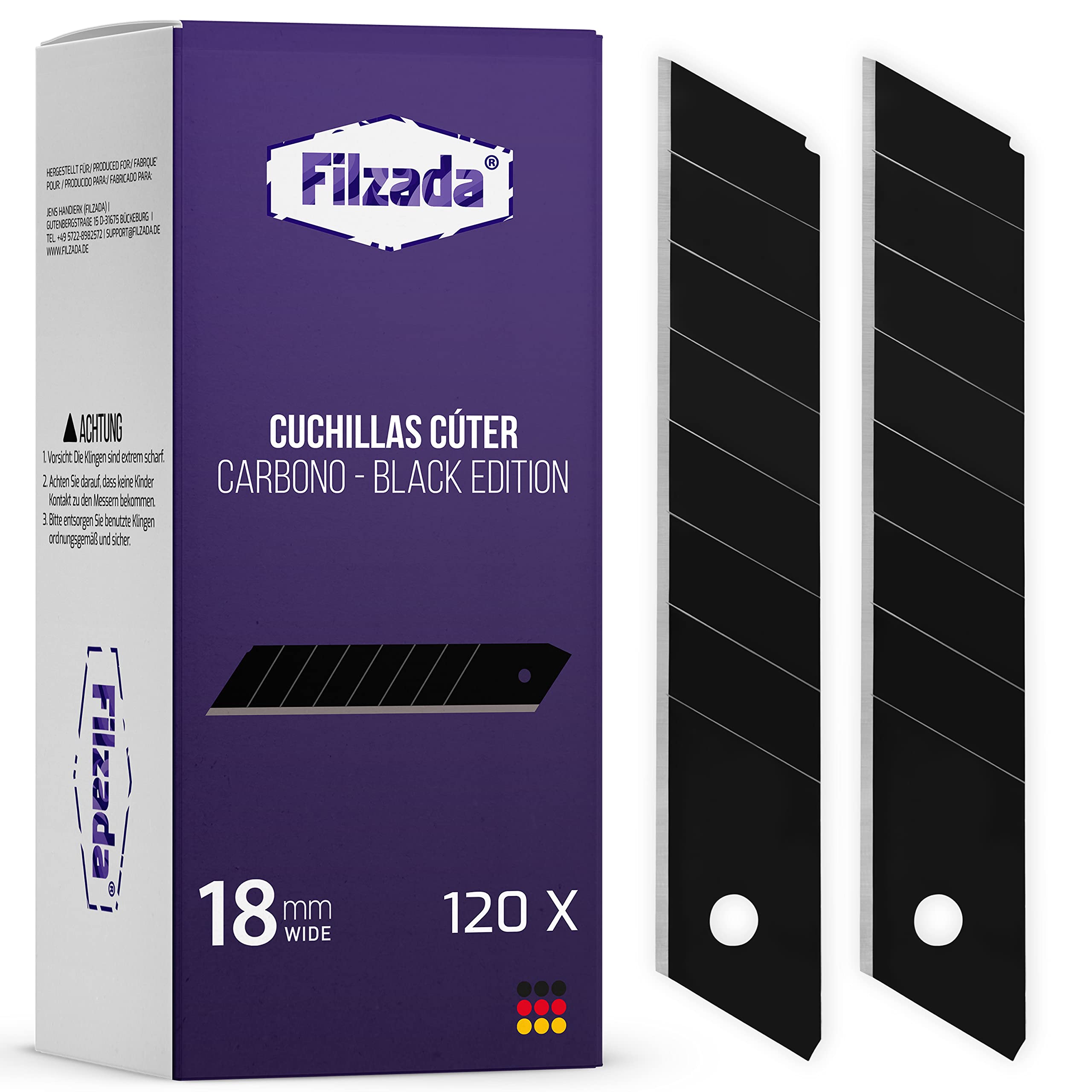 Filzada® 120x Cuchillas de repuesto para cuchillos de corte de 18mm - Cuchillas ultra afiladas para alfombras - Cuchillas a presión para cuchillos de corte de 18mm