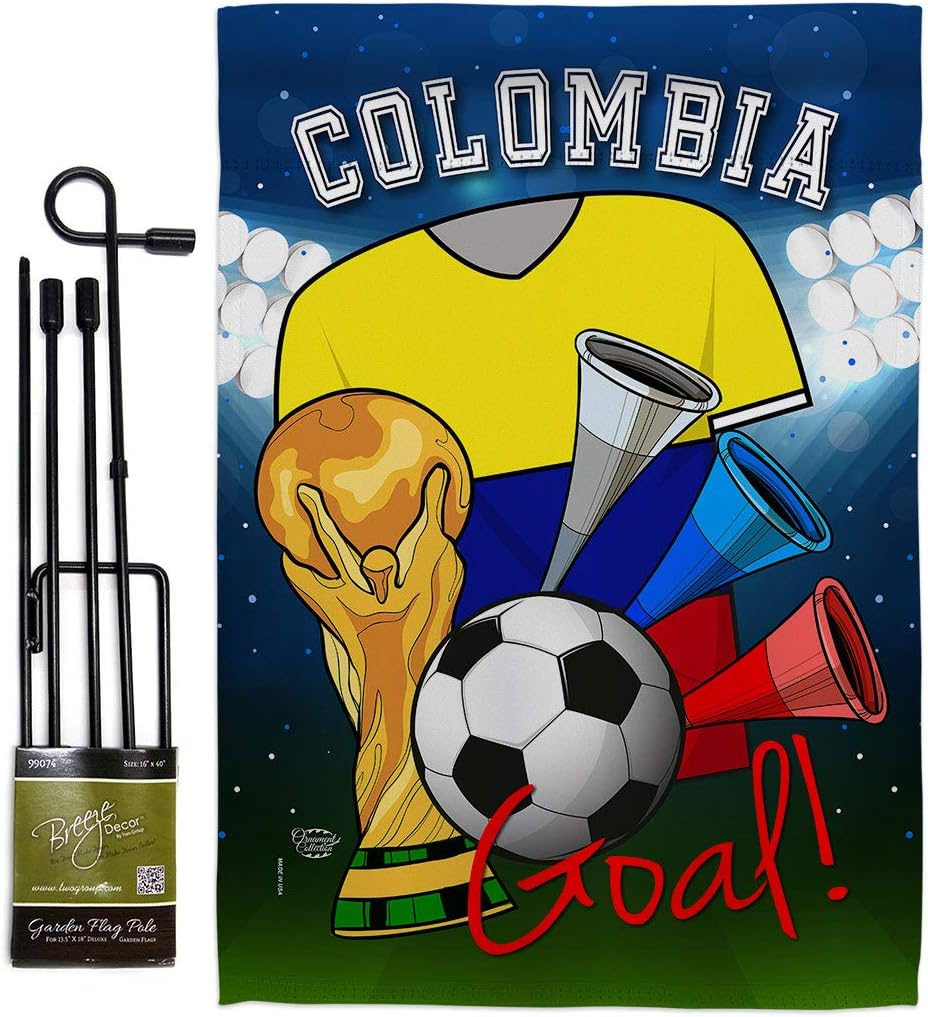 World Cup Colombia Soccer Garden Flag Set with Stand Sports Game Goal Ball Football Entertainment Activity Physical Small Decorative Gift Yard House Banner Double-Sided Made In USA 13 X 18.5