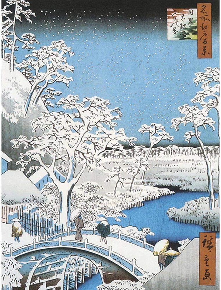 Painting Japanese Woodblock Winter Bridge Over River Art Print Poster Wall Decor 12X16 Inch