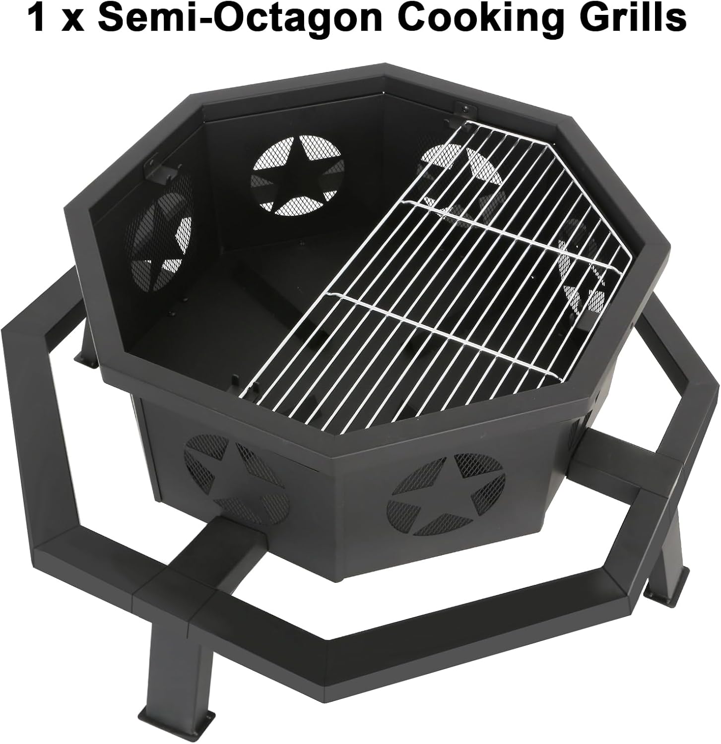 Hykolity 31 Inch Fire Pit, Octagonal Outdoor Fire Pit, 2 in 1 Wood Burning Fire Pits with Cooking Grill, Smokeless FirePit for Outside, Bonfire, Patio, Backyard, Camping