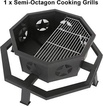 Hykolity 31 Inch Fire Pit, Octagonal Outdoor Fire Pit, 2 in 1 Wood Burning Fire Pits with Cooking Grill, Smokeless FirePit for Outside, Bonfire, Patio, Backyard, Camping