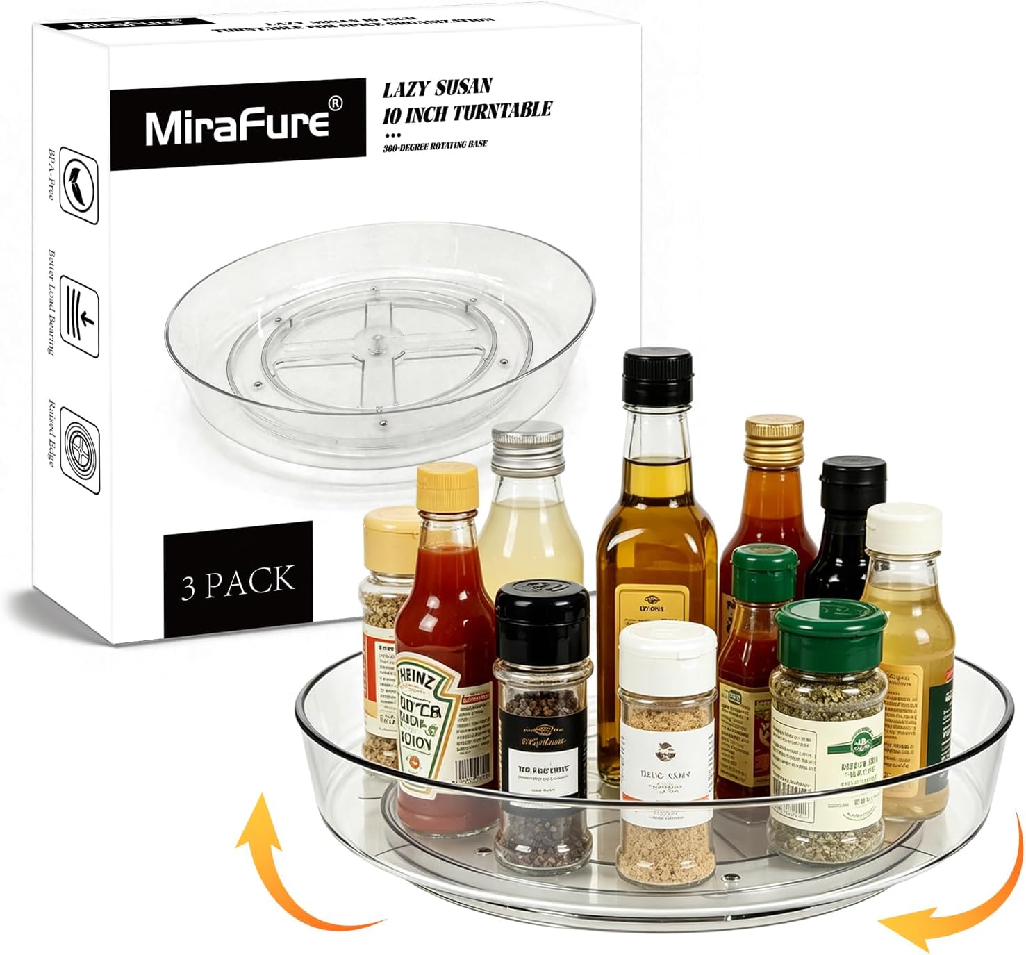 2-Pack 10 Inch Smooth Clear Round Lazy Susan Organizer,BPA-Free