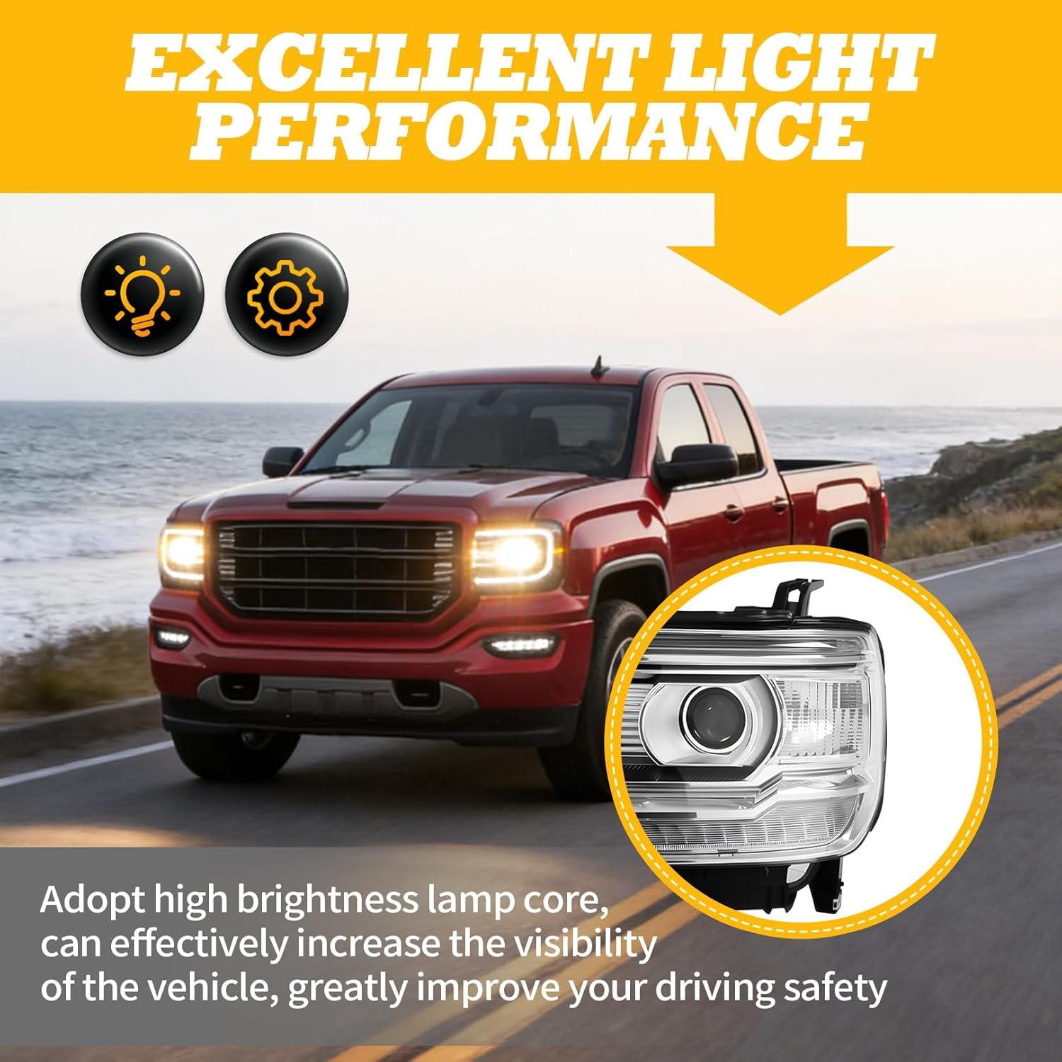 Driver Passenger Side Halogen Headlight Assembly Compatible with Sierra 1500/ 2500HD/ 3500HD 2014-2019 w/DRL Left and Right Headlamp w/Bulb GM2502390 GM2503390