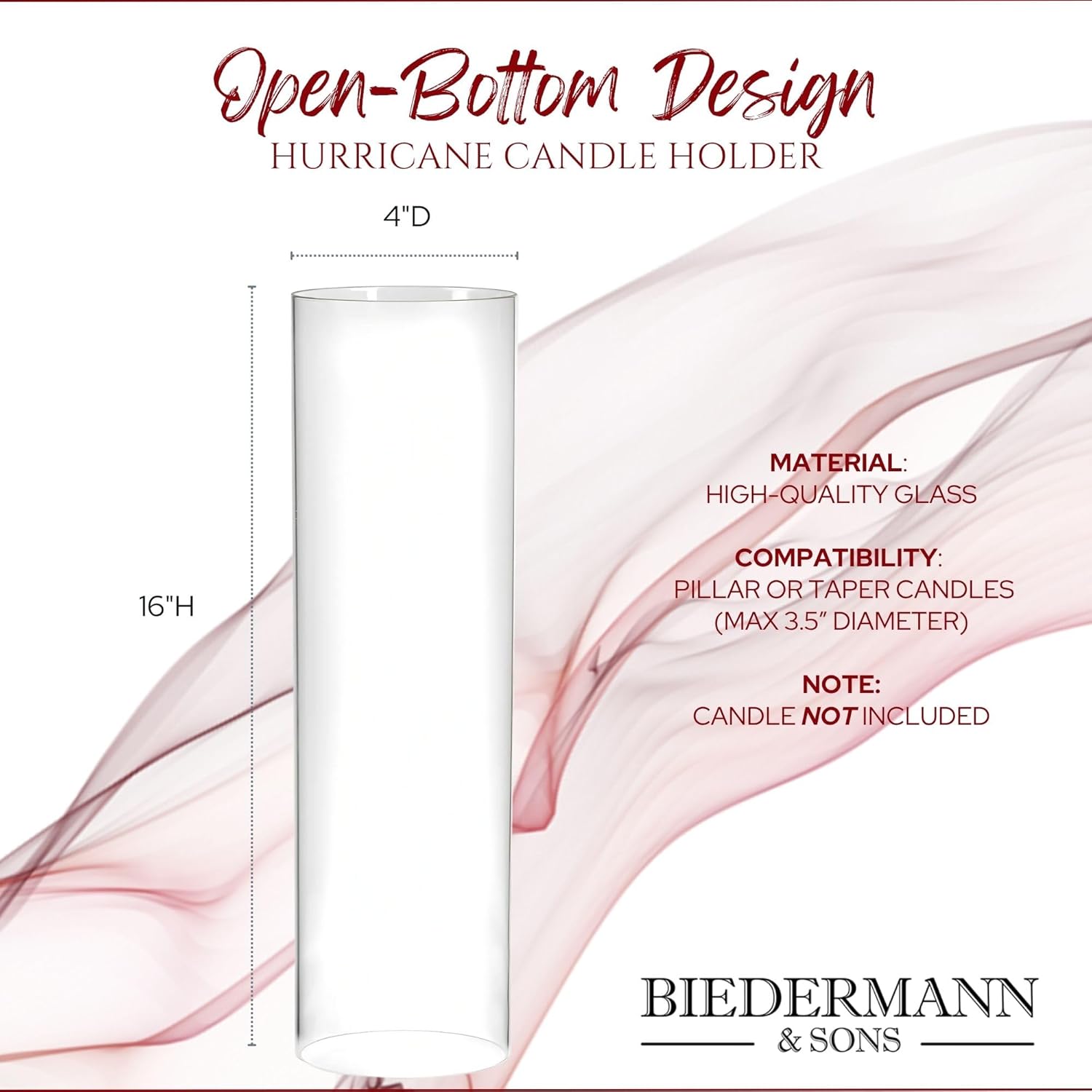 Biedermann & Sons No Bottom Glass Hurricane Tube Candle Holder, Clear - 4 Inch x 16 Inch, Set of 12