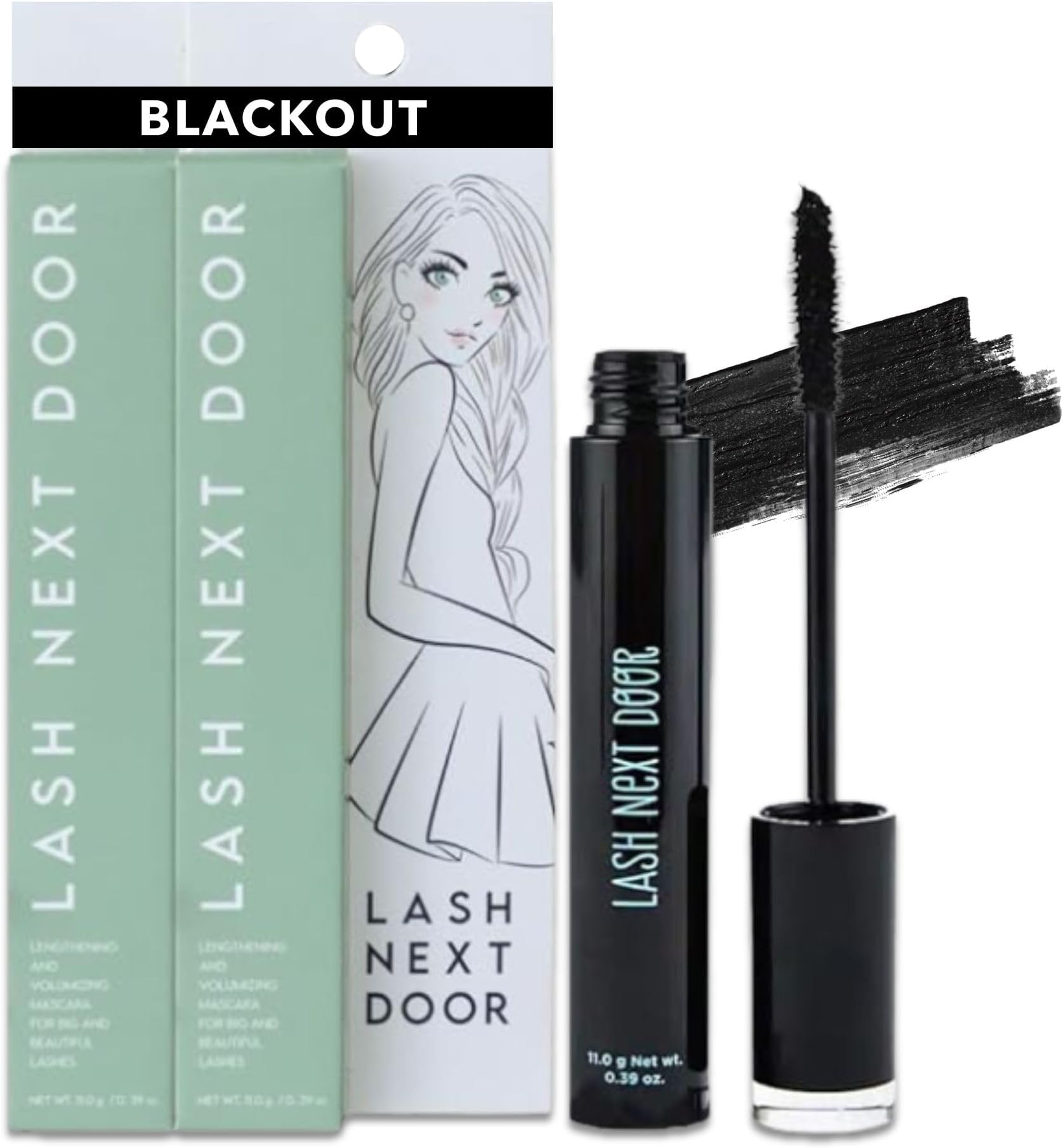 Lash Next Door Water Resistant Mascara Black Volume and Length - No Clump Volumizing Mascara for Thickening and Lengthening - Smudge Proof Lashes by Brooklyn and Bailey (2 Pack)