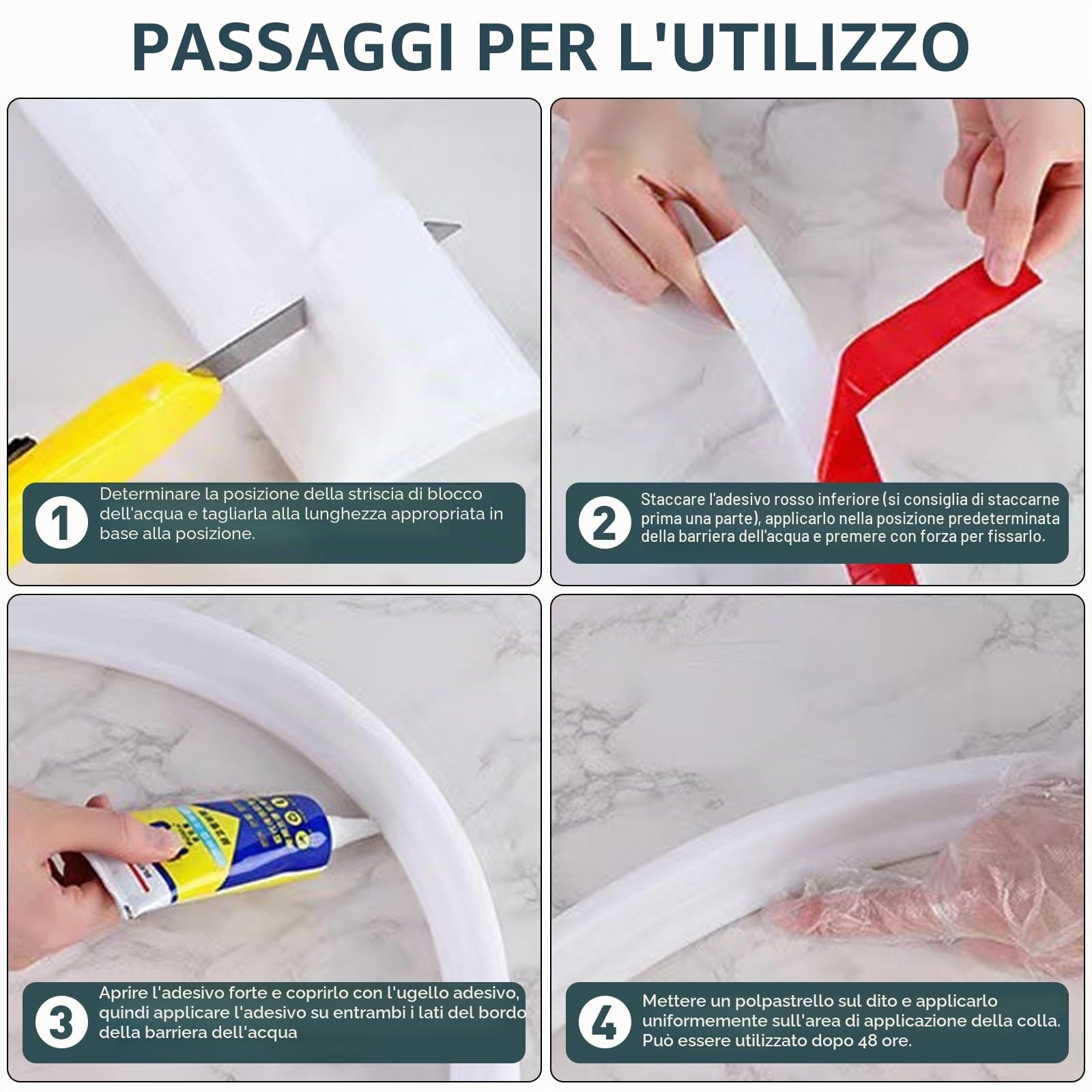 Striscia protettiva per doccia, autoadesiva, 4 cm di altezza, pieghevole, per la separazione del naso (bianco, 5 m)