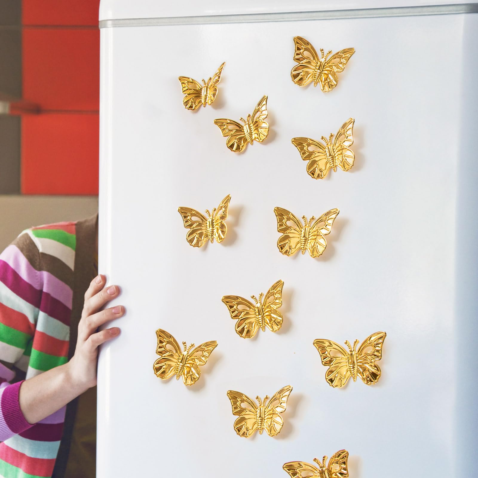 12pcs Gold Butterfly Wall Decor Magnetic Refrigerator Magnet Fridge Sticker,3D Metal Butterfly Wall Decor,Cute Kids Room Home Bedroom Birthday Party Locker Christmas Decorations
