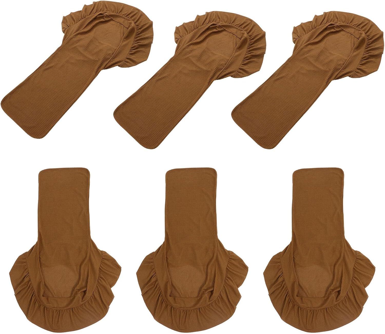 Waterproof Plaid Dining Chair Covers, Stretch Elastic Seat Protector with Ruffle Skirt, Light Coffee Color, 6pcs Slipcovers for Kitchen and Dining Room Chairs