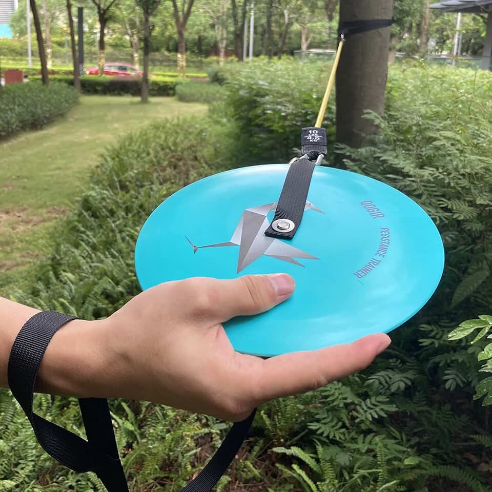 QOGIR Resistance Trainer for Disc Golf, Practice Backhand or Forehand Throws to Improve Your Disc Golf Technique, Increase Strength in Your Pull Through, Gain Extra Distance, Disc Shaped Grip.