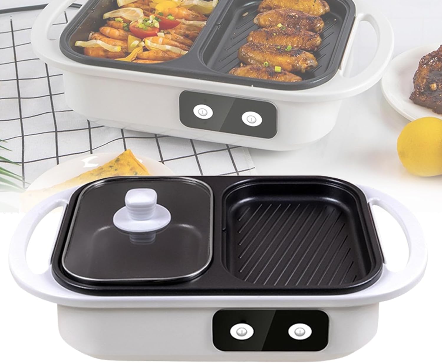 Olla eléctrica con parrilla y división, antiadherente, 1300W, 39 cm