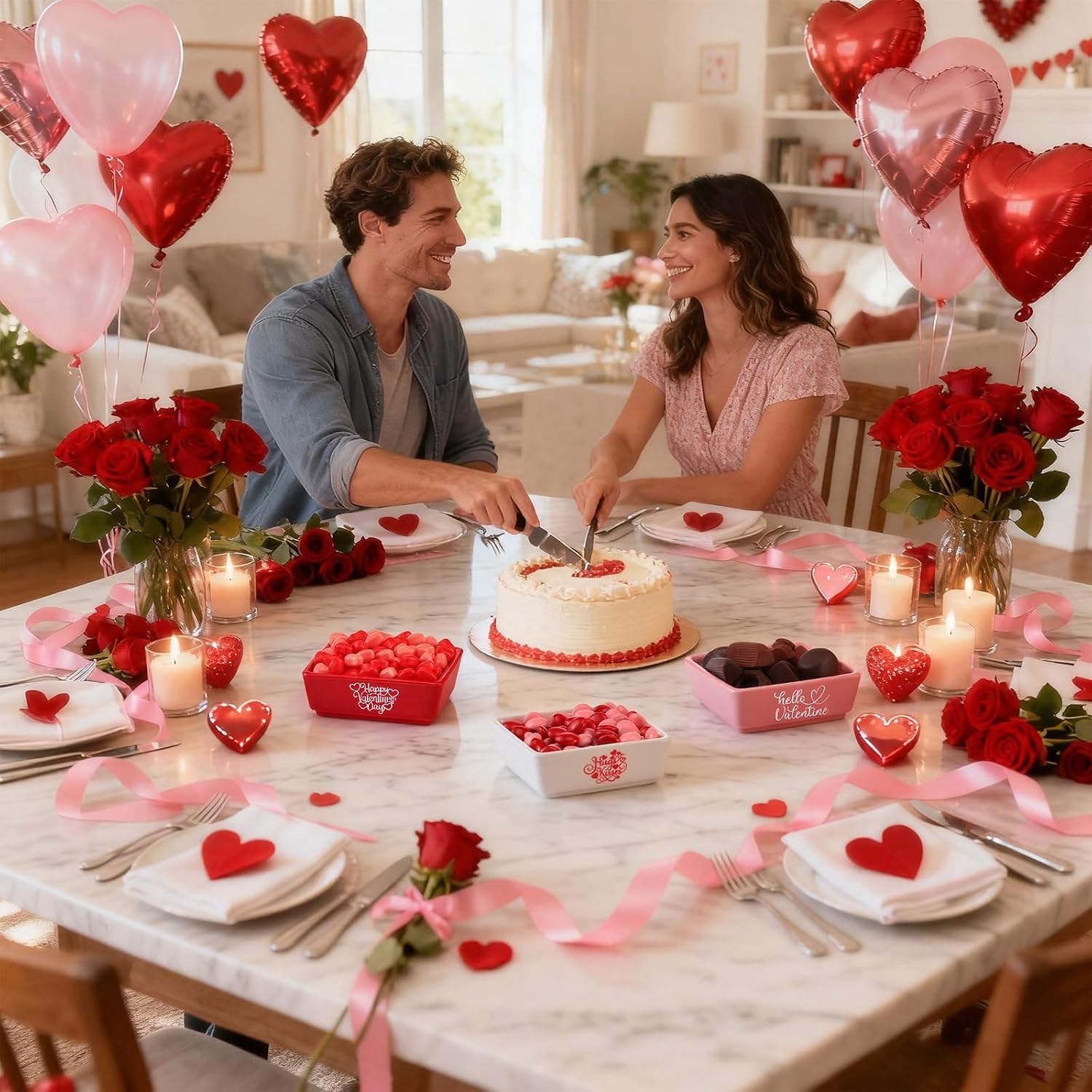 SiliFine 3 Pcs Mini Valentine's Day Candy Bowls Ceramic Romantic Candy Bowl for Tiered Tray Dishes 3.3 Inch Valentine's Day Party Supplies for Treat Snack Candies Couple Sweet Talk Gift