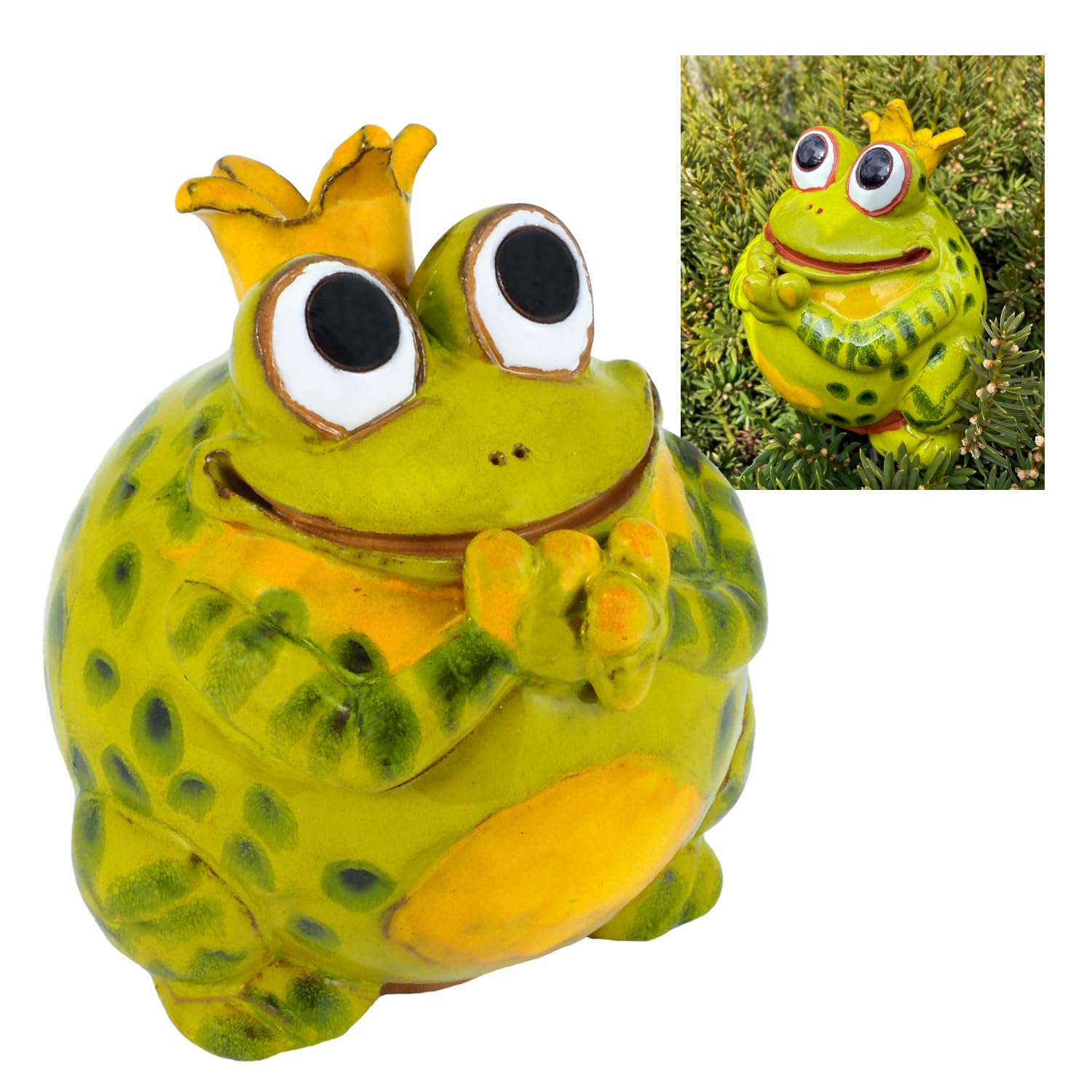 Gartenstecker Keramik Handgefertigt - Gartendeko für Draußen Wetterfest - Garten Deko Keramik - Gartenfiguren & Gartenstatuen - Frosch