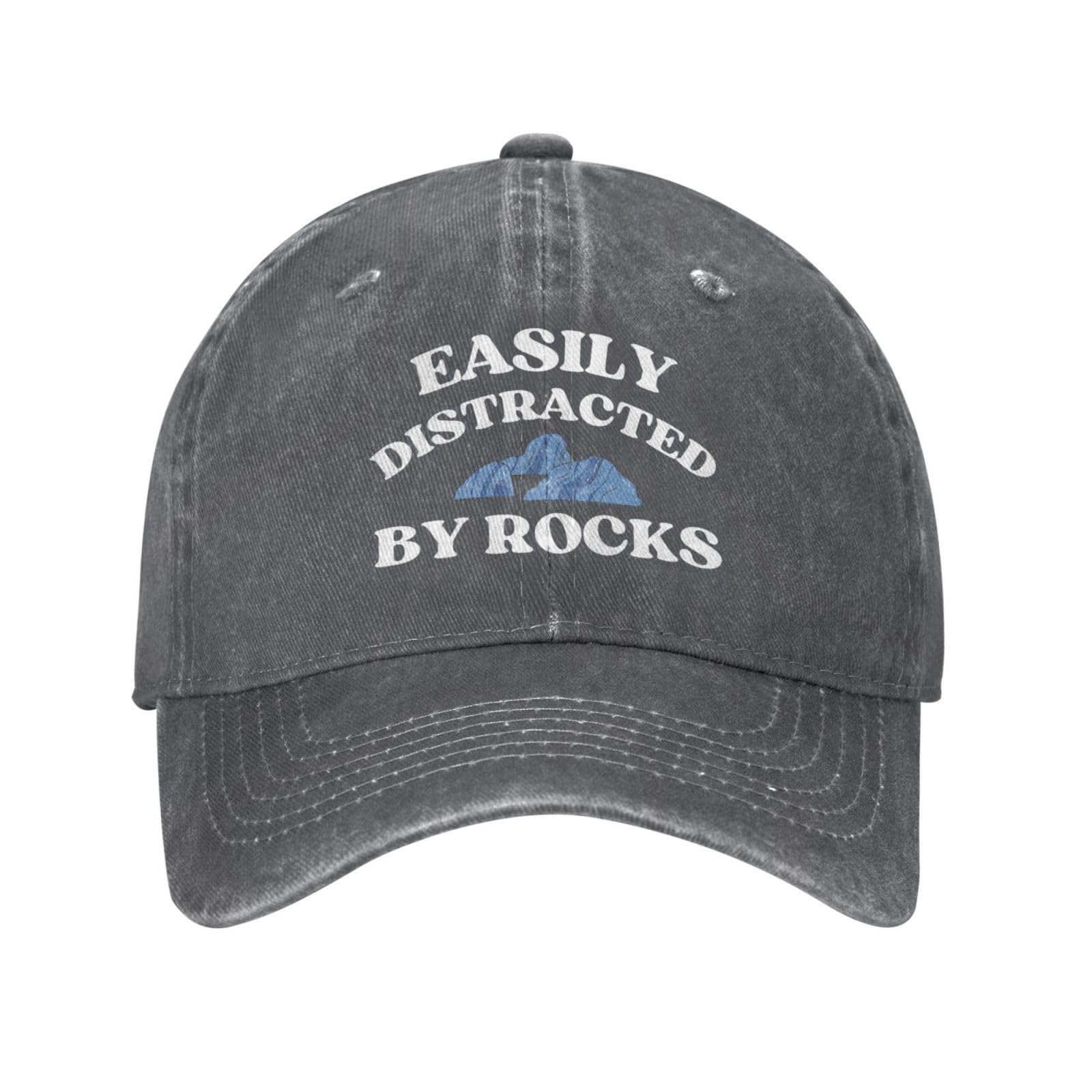 Fwjzdsp Unisex Deep Heather Easily Distracted By Rocks Hat For Men Women Funny Dad Tracker Hat Baseball Cap