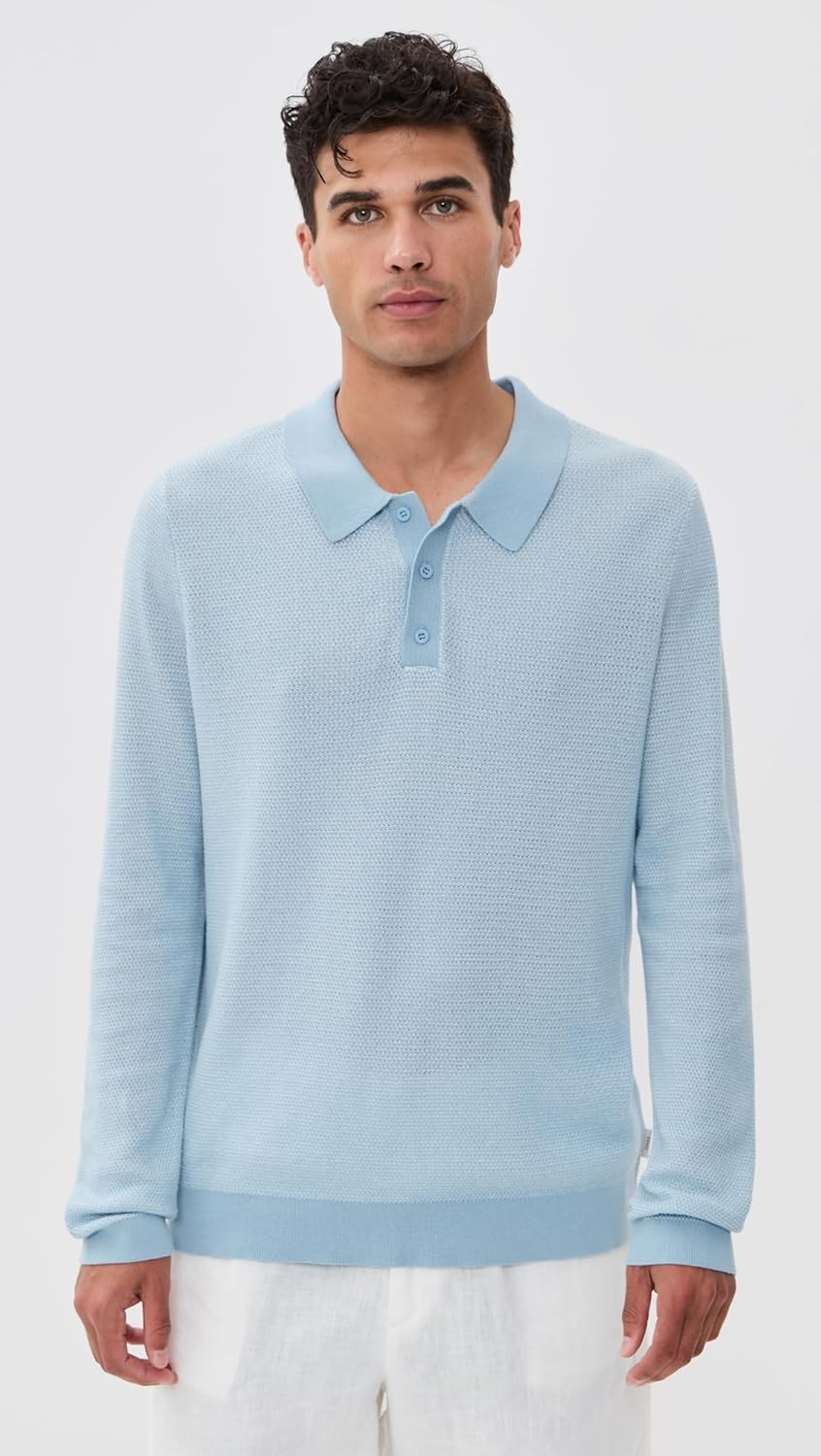 Onia Men's Cotton Textured Knit Long Sleeve Polo
