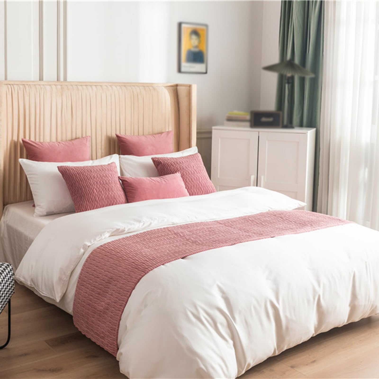 Syibelters Washable Bed Runner Bedroom Bed Scarf(Pink,50 * 240cm)