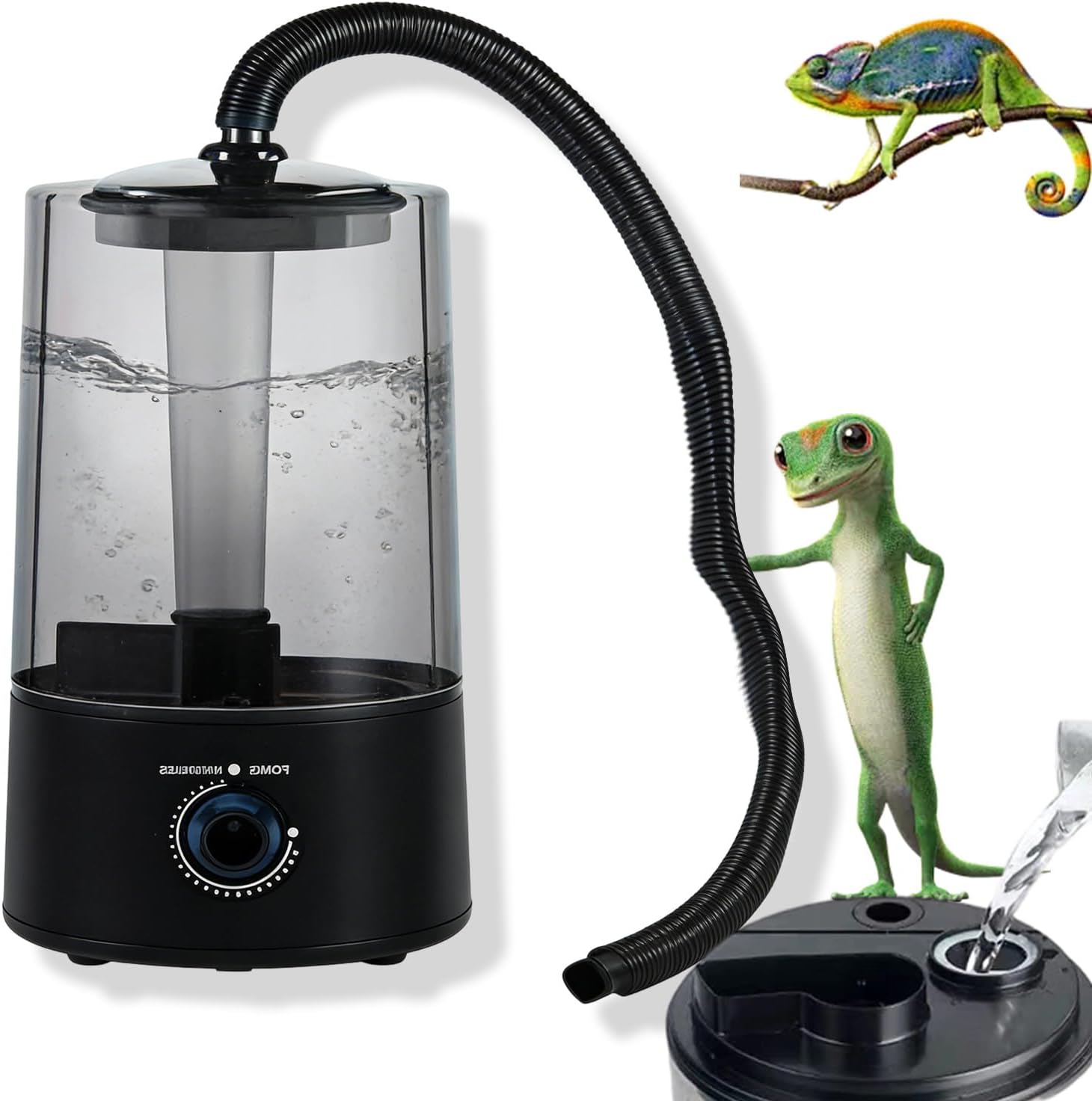 Reptile Humidifier Fogger, 4L Large Capacity Cool Mist Maker, Reptile Fogger with Tank Cool, Quiet Automatic Mister with Adjustable Hose Auto Shut-Off for Terrarium Gecko Snake Turtle Lizard (White)