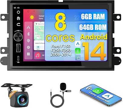 8 Core 6G+64G Car Radio for Ford F150 2004-2008, F250 F350 2006-2014 with Wireless CarPlay Android Auto, 7" HD OLED Touchscreen Android 14 Car Stereo Upgraded with Backup Camera, AM/FM/RDS, DSP, SWC