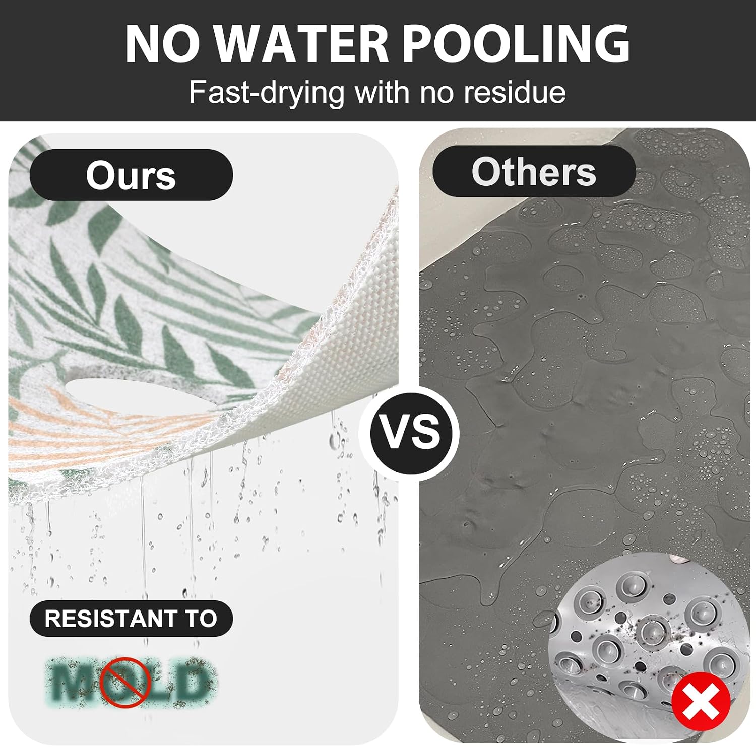 Non Slip Shower Mat: 47.2x31.5 Inch Extra Large Shower Mats for Inside Shower with Drain Hole in Middle - Soft PVC Loofah Anti Slip Shower Floor Mat for Standing and Walk-in Shower, Quick Drying