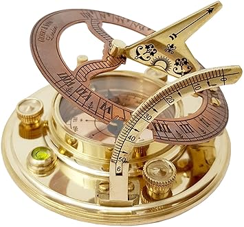Designer Antique Brass & Copper Sundial Compass, Sundial Clock with Leather Case