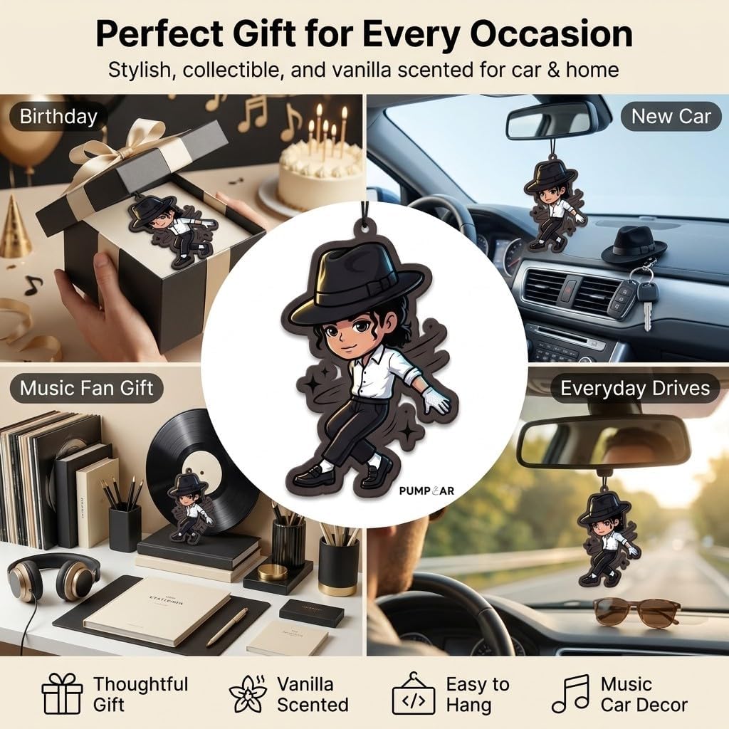 PumpCar Jackson 2 Pieces Double-Sided Hanging Vanilla Scented Retro Car Air Freshener Cool Hanging Air Freshener for Rearview Mirror Car Interior Accessories Household Gift for Fans Kids Teens Men Fun image 5