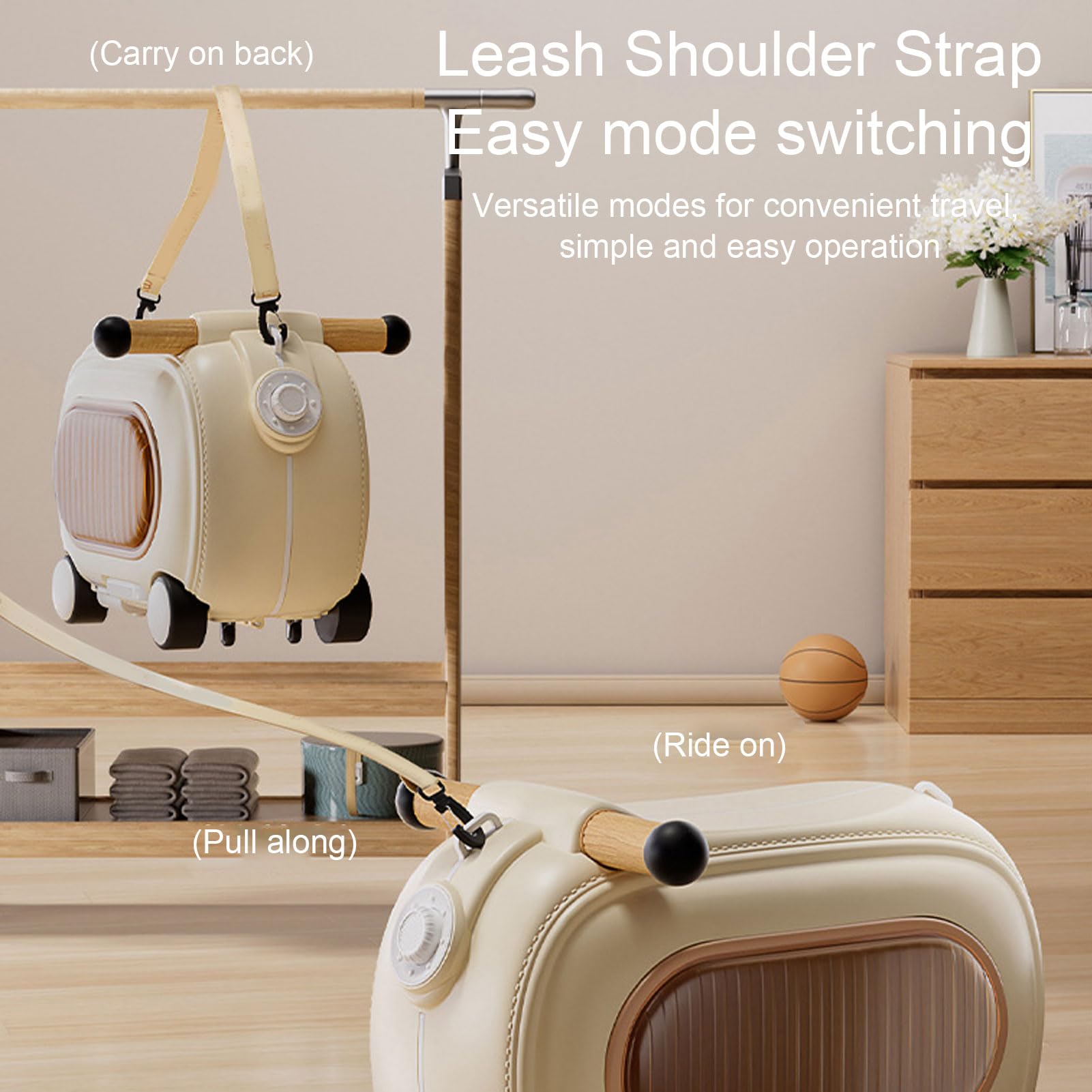 Luocute Bagagli da Viaggio, Valigia con Rotelle per Bambini con Ruote, Luci Musicali, capacità di 20 Litri, Multi modalità, Antiribaltamento, per Bambini da Viaggio da 1 a 5 Anni (Beige)