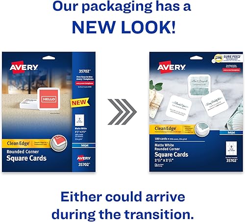 Vista 2 de Avery Clean Edge - Tarjetas cuadradas imprimibles con tecnología Sure Feed, esquinas redondeadas, 2.5 x 2.5 pulgadas, blancas, 180 tarjetas
