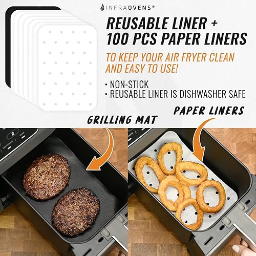 Miniatura 4 de Accesorios para freidora de aire doble Ninja DZ201 de 8 cuartos de galón y DZ204 10 cuartos de galón, juego de 12 piezas con hojas reutilizables,