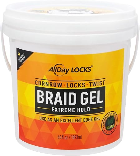 AllDay Locks Braid Gel Extreme Hold, Edge Control, 64 Oz Bucket | Moisturizing Braiding Gel for Cornrows, Locks, & Twisting, for Women and Men, Natural Formula for Extreme Hold
