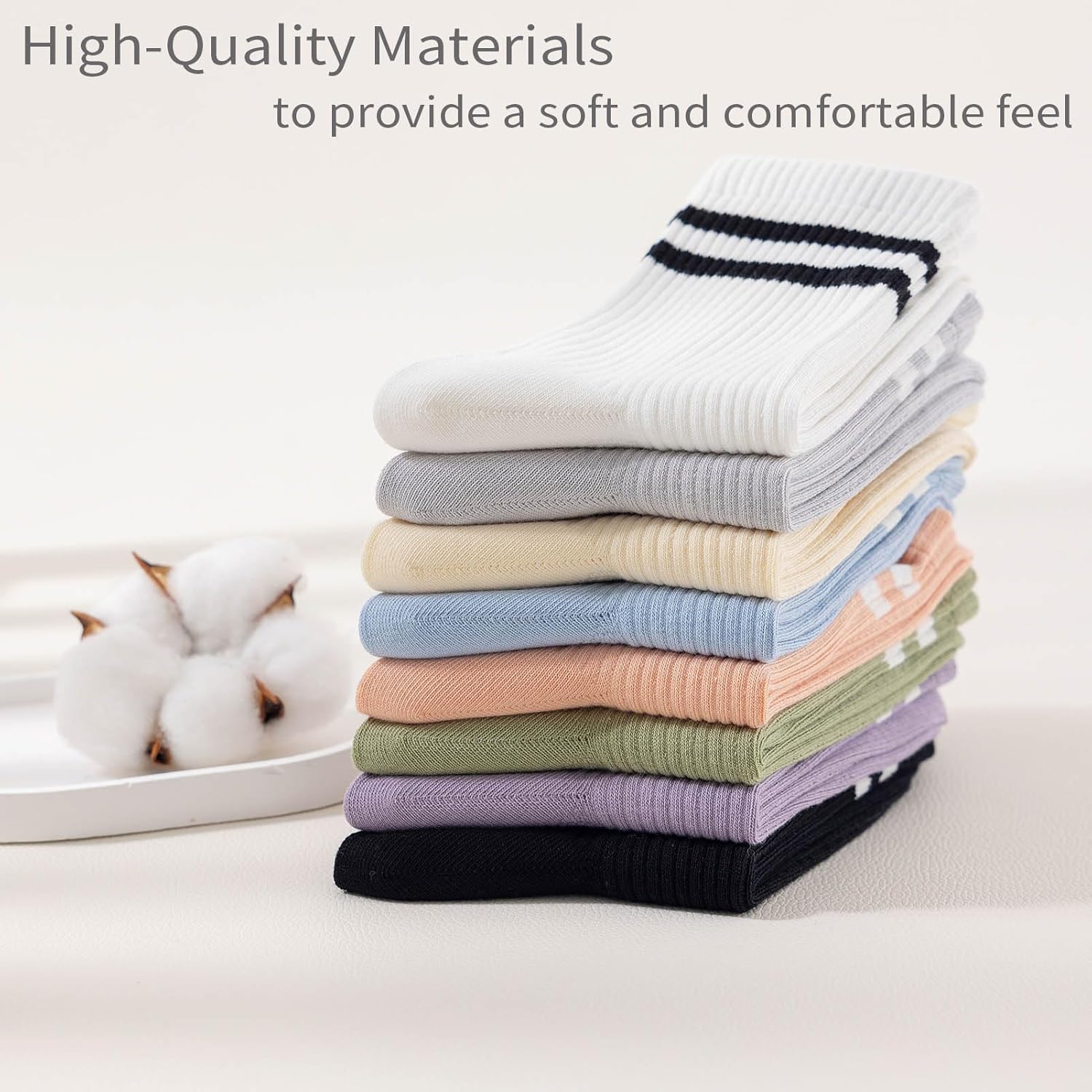 5 Pairs Solid Color Two Stripe Crew Socks Casual Athletic Socks for women Girls - Image 6