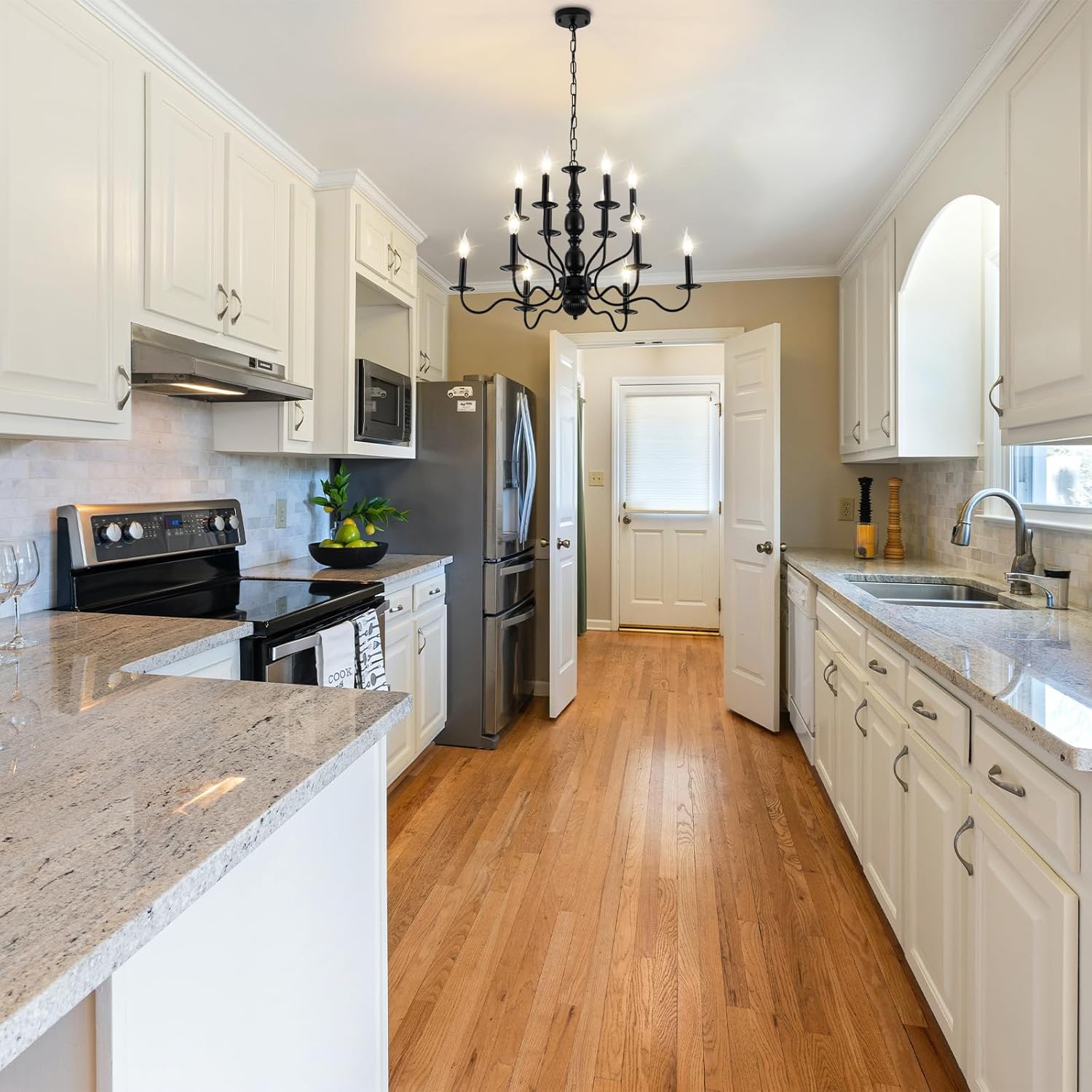 Black Chandelier, 12-Light Farmhouse Chandeliers for Dining Room Light Fixture Hanging, Rustic Industrial Pendant Lighting Fixtures Modern Candle Chandelier for Living Room Kitchen Island Entryway