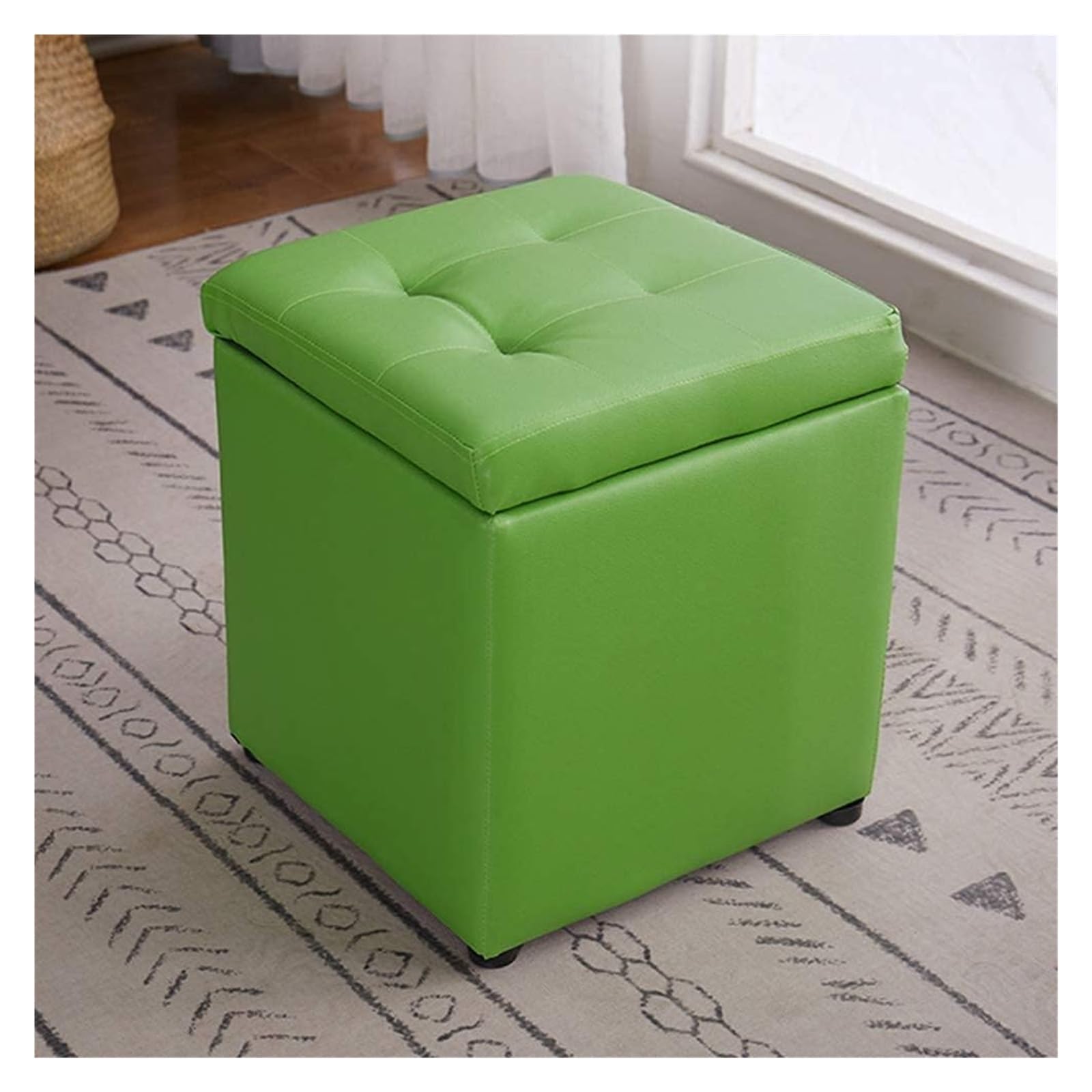 Ottoman de rangement carré vert en cuir pour salon