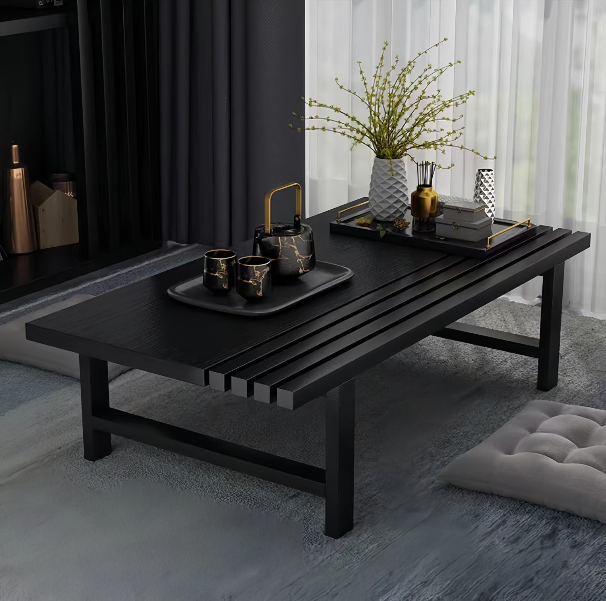 yacoxe Tea table，Floor Sitting Low Table，Japanese low table，low tatami puja table，Dining Table low camping table ，Multifunctional Low Table，for Bedroom, Living room, Balcony(A,60 * 40CM)